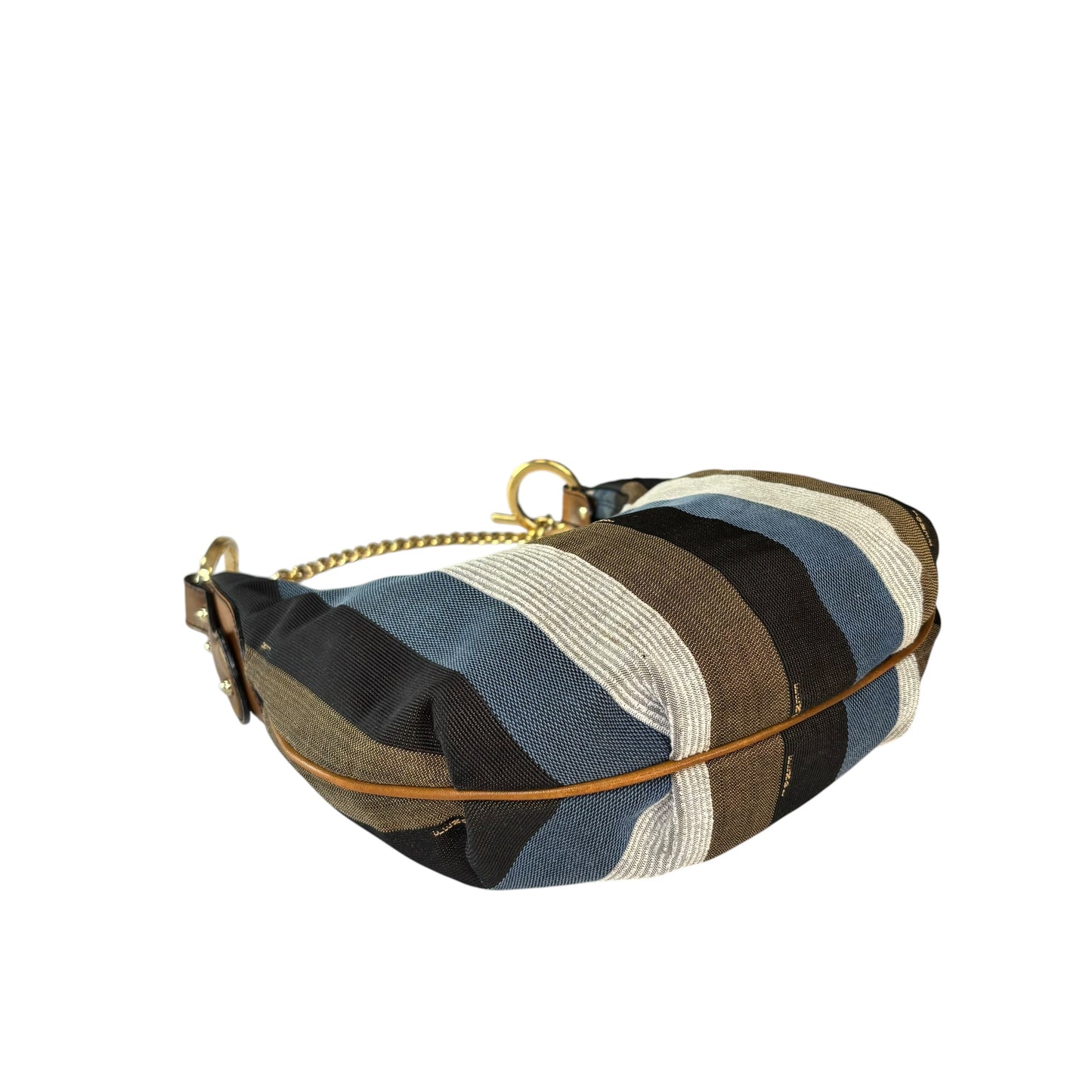 Fendi Y2K Pequin Striped Multicolor Small Blue / Brown GHW Jacquard Hobo Purse