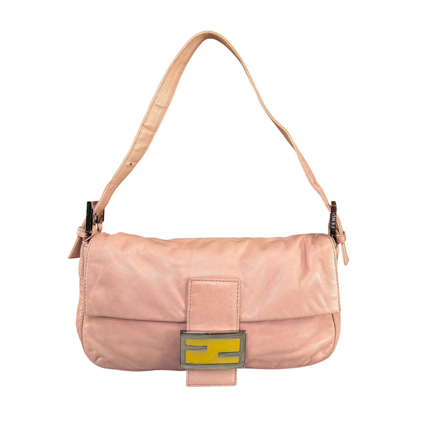 Fendi Y2K Baguette Classic Pink Lambskin SHW Yellow Shoulder Purse
