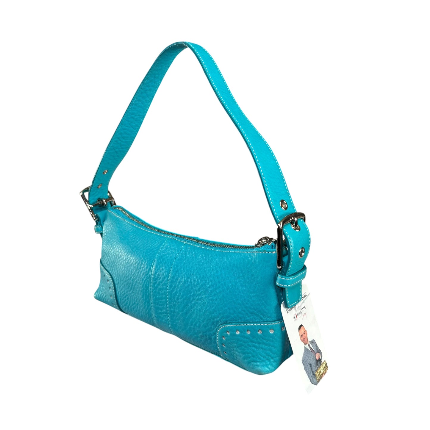 Coach Hamilton Baguette Turquoise Perforated Leather SHW Shoulder Purse