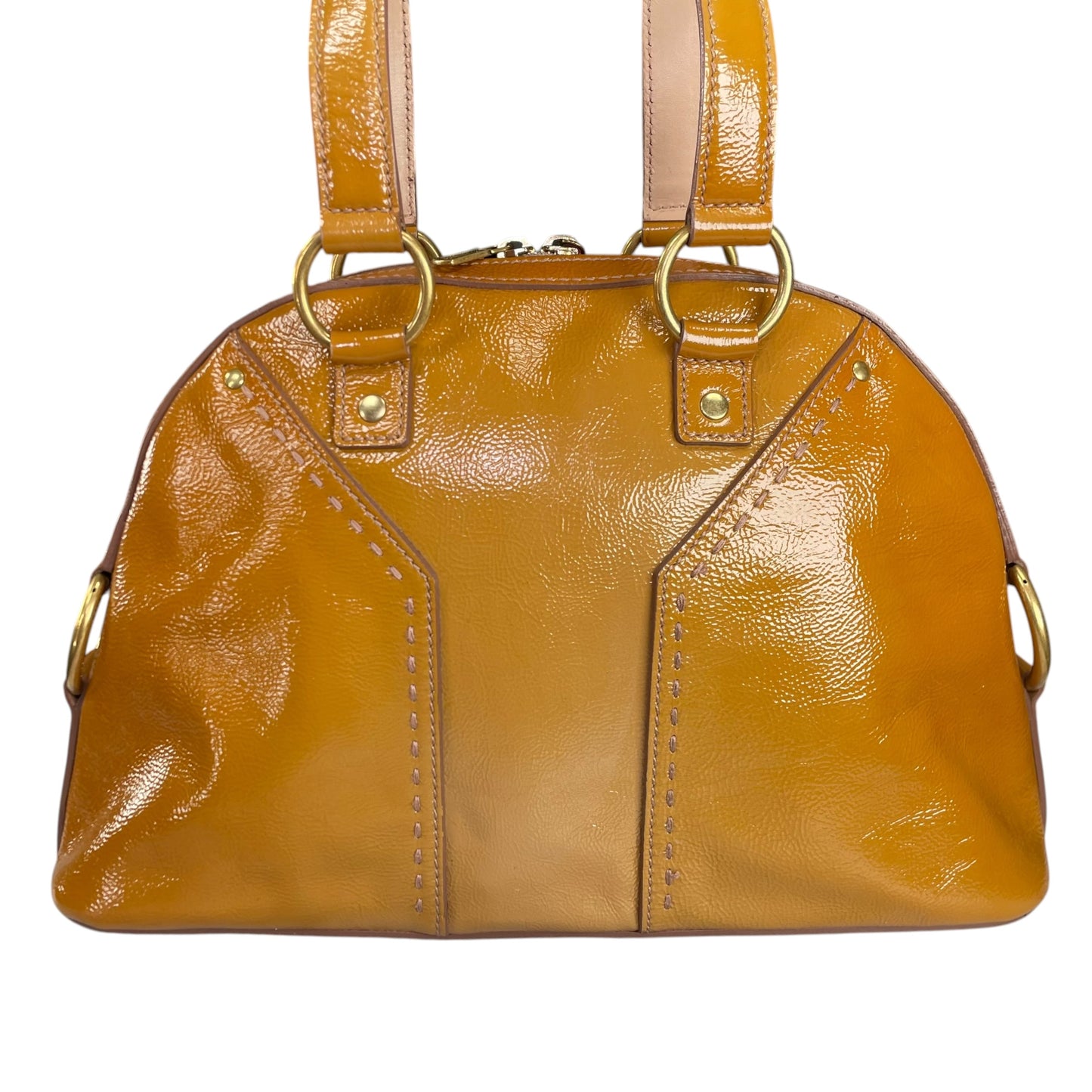 YSL Saint Laurent Mustard Hombre Patent Leather Muse GHW Tote