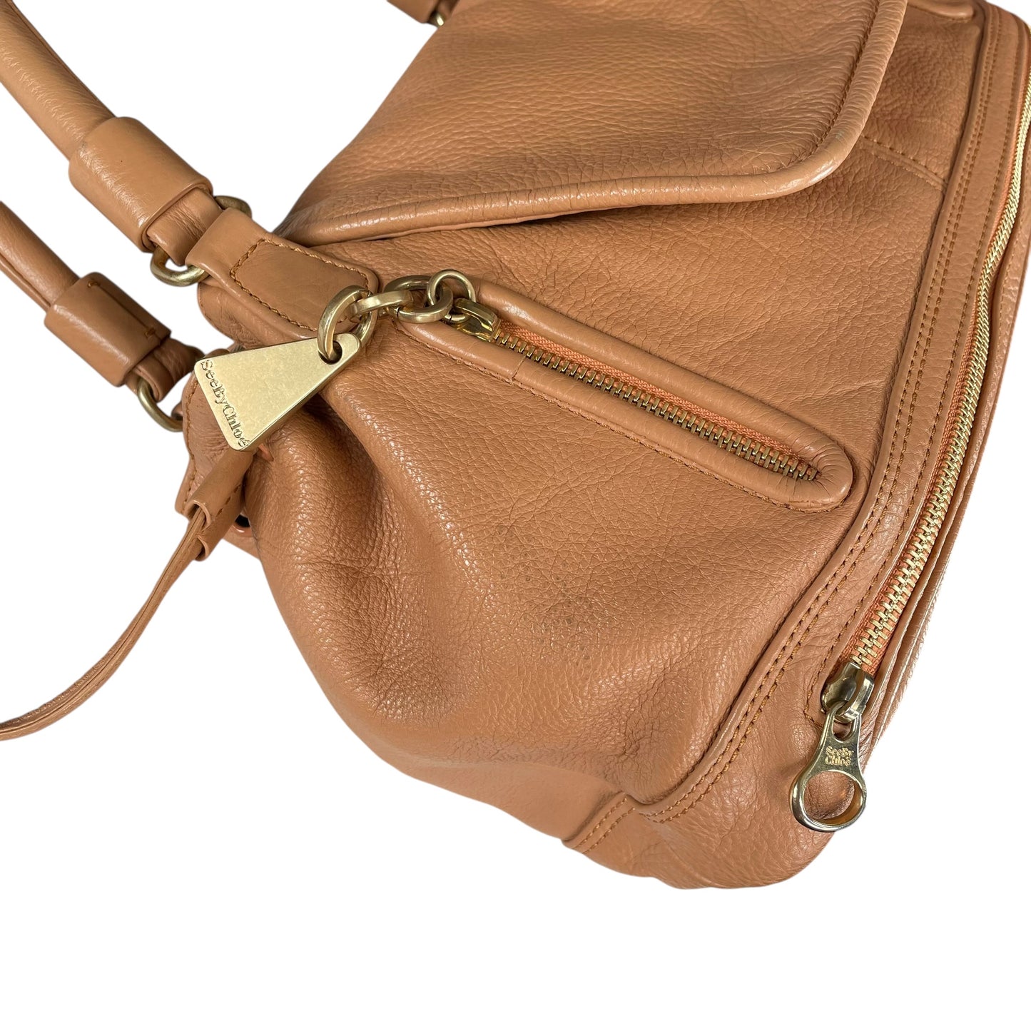 See By Chloe Cherry Blush Pink Leather DrawString Snap 2-Way Shoulder Purse