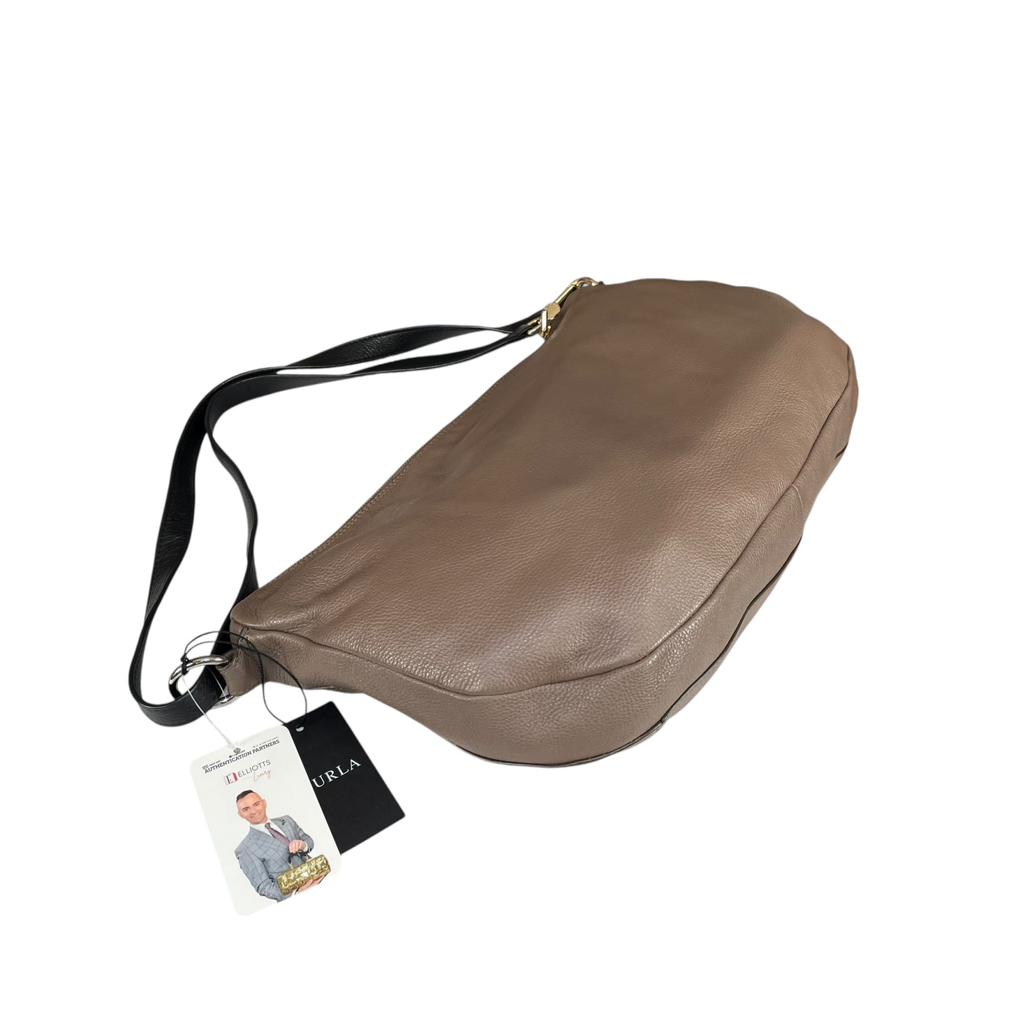 Furla Metropolis Two-Tone GHW Leather Taupe Black 2-Way Shoulder Hobo Purse