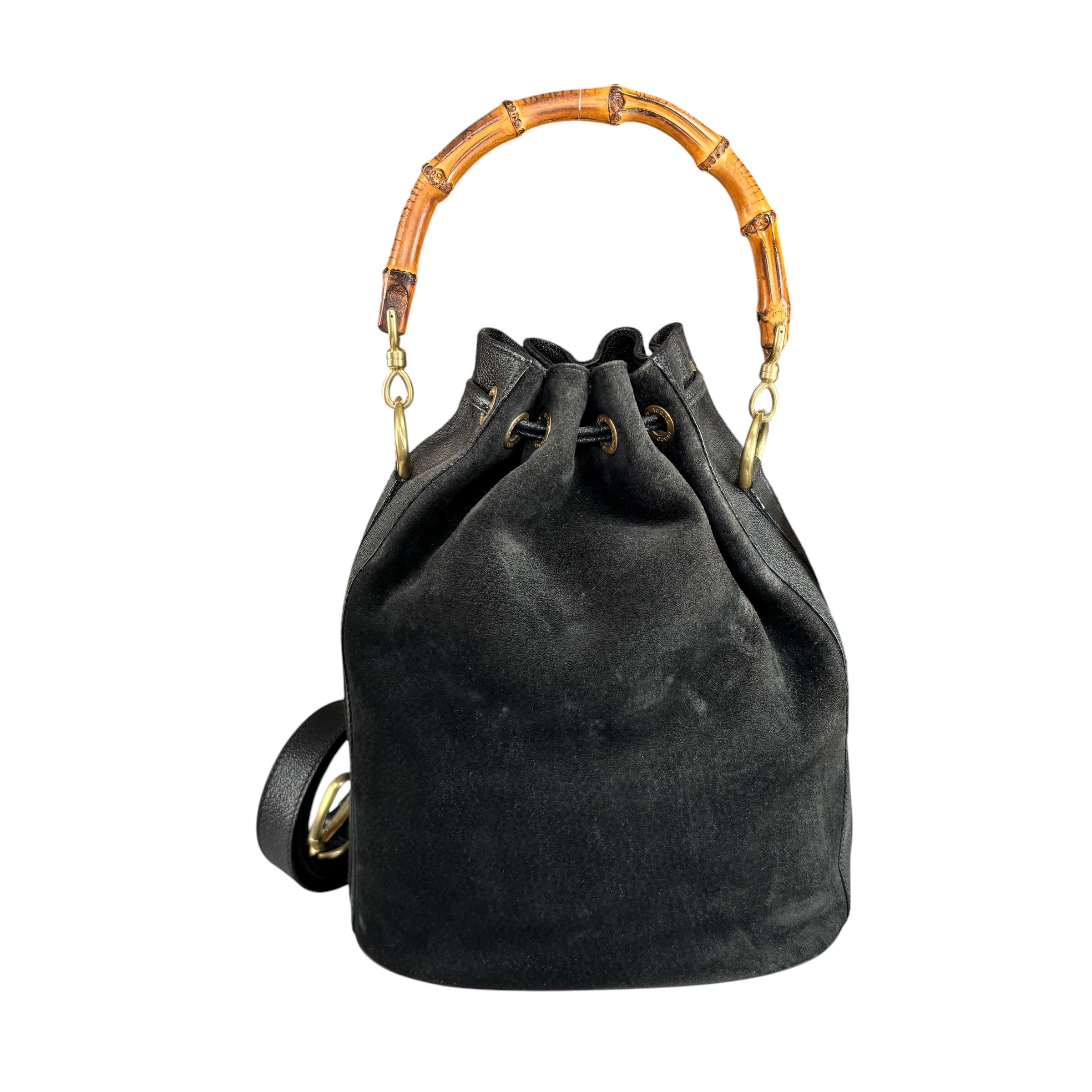 バッグ GUCCI Tom Ford Suede Leather Bucket Bag Gucci Bamboo Black Leather Suede Bucket Shoulder Bag – Elliott's