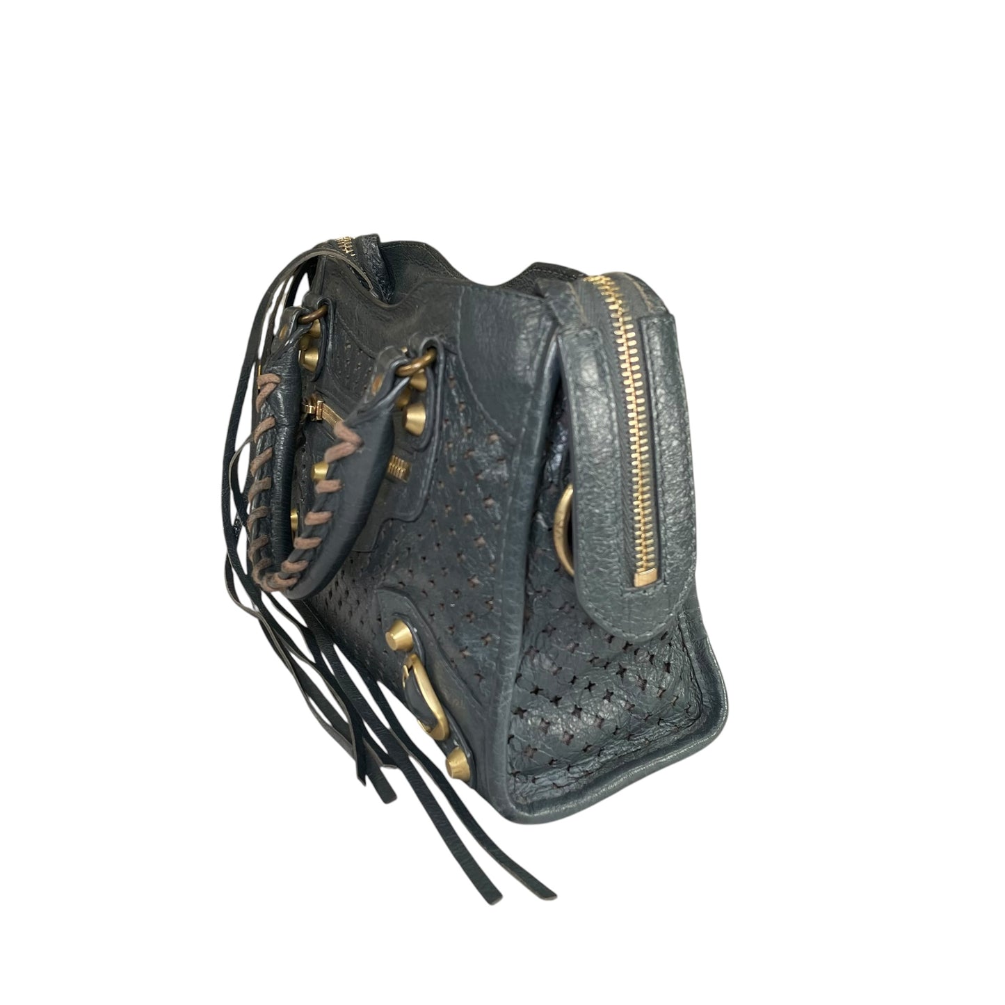 Balenciaga Motorcross Mini City Leather Perforated Anthracite Grey Bag
