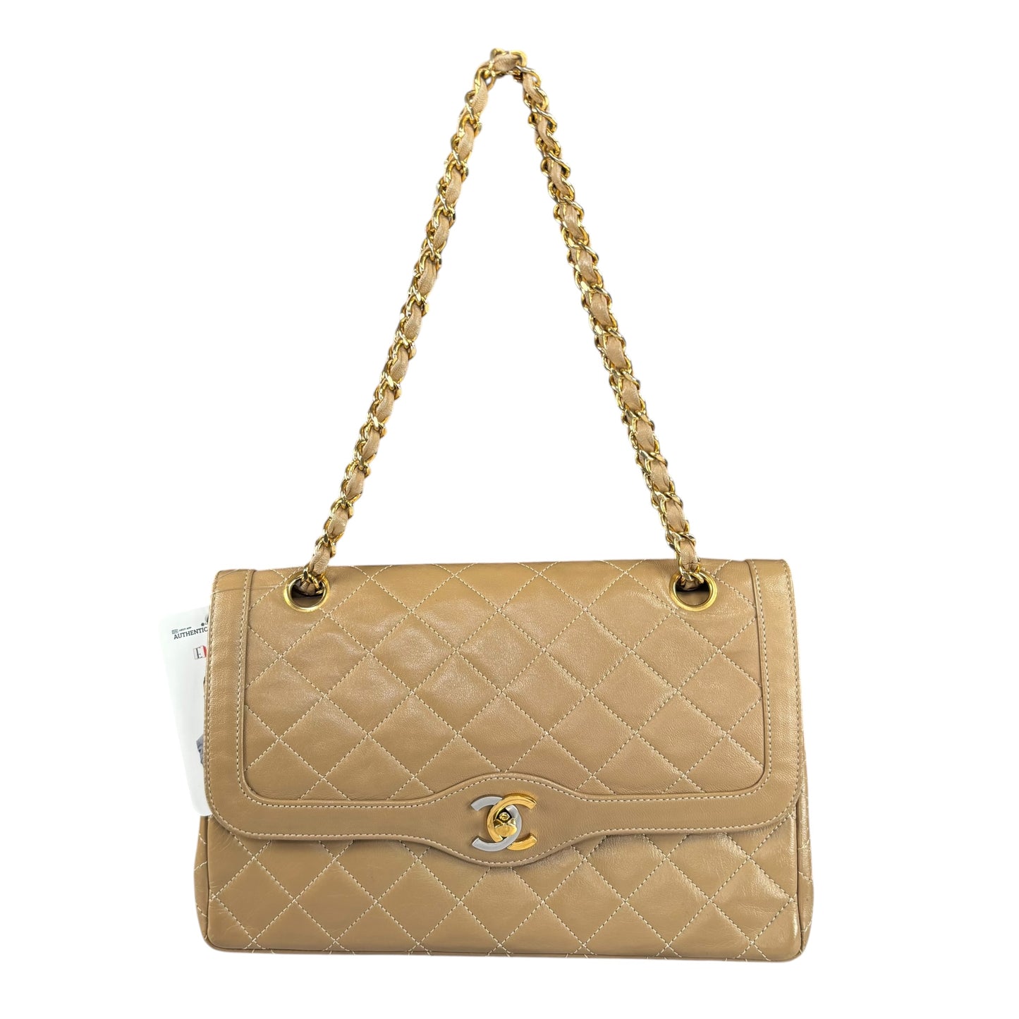 Chanel Paris Limited Beige Double Flap Quilted Lambskin Shoulder Purse