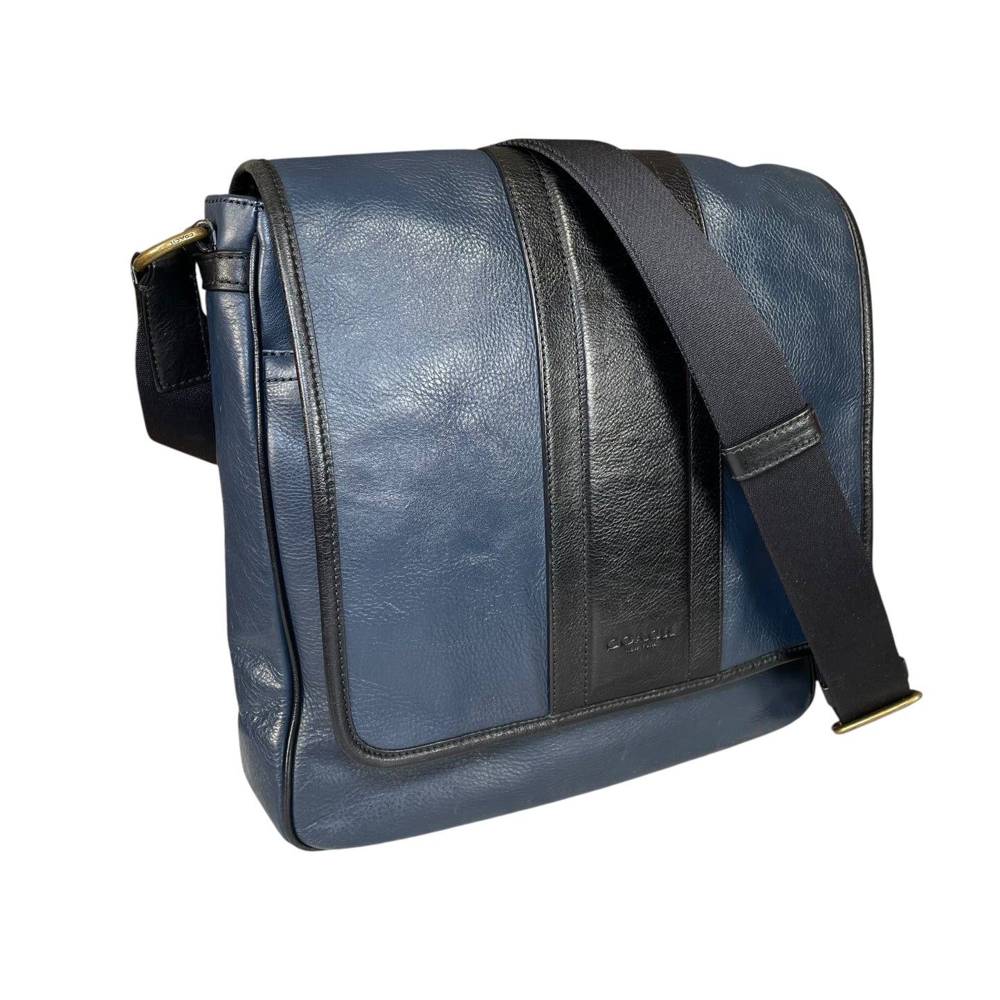 Coach Heritage Map Bombe Leather Messenger Bag Navy Black Crossbody Work Bag