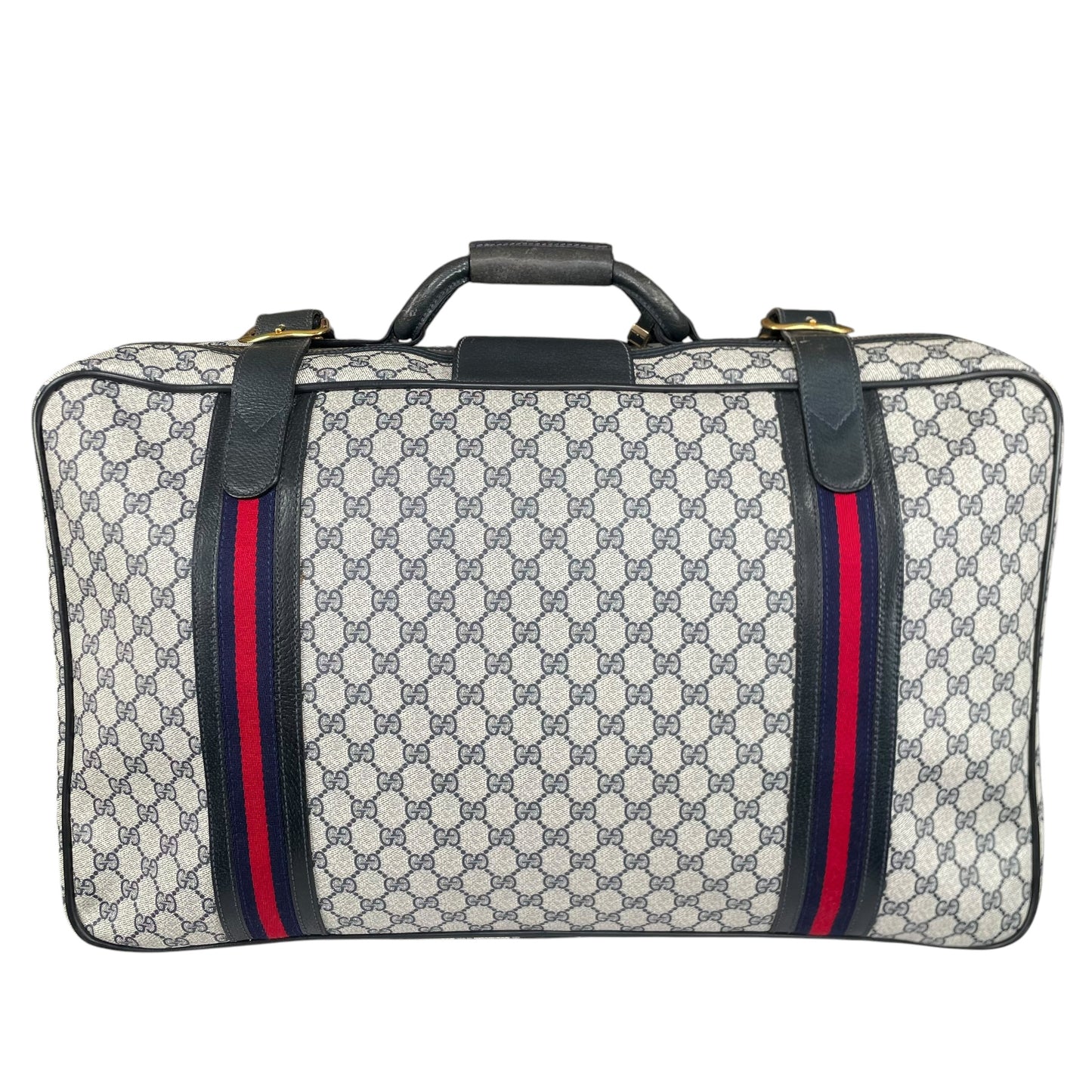 Gucci GG Supreme Navy Canvas Leather Medium Luggage Travel Case