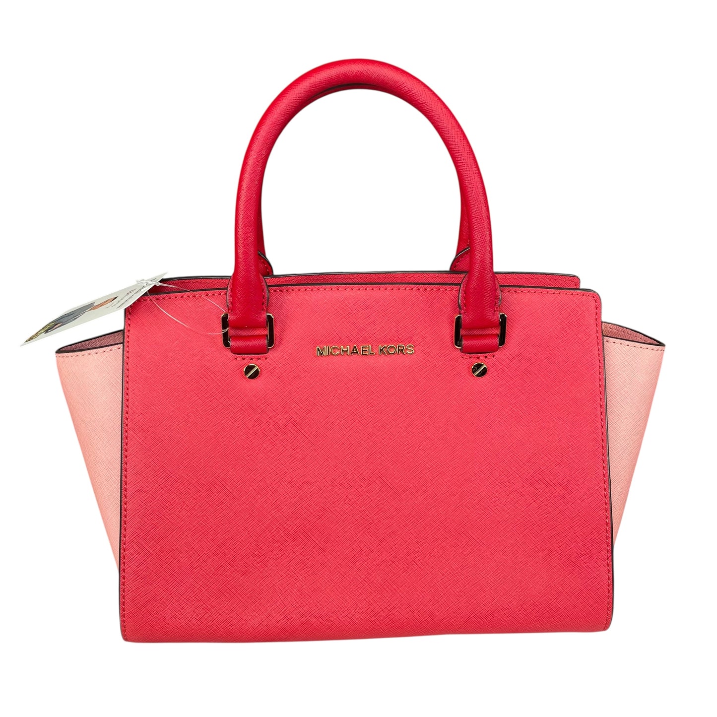 Michael Kors Selma Medium Satchel Pink Saffiano Leather Gold HW Crossbody Purse