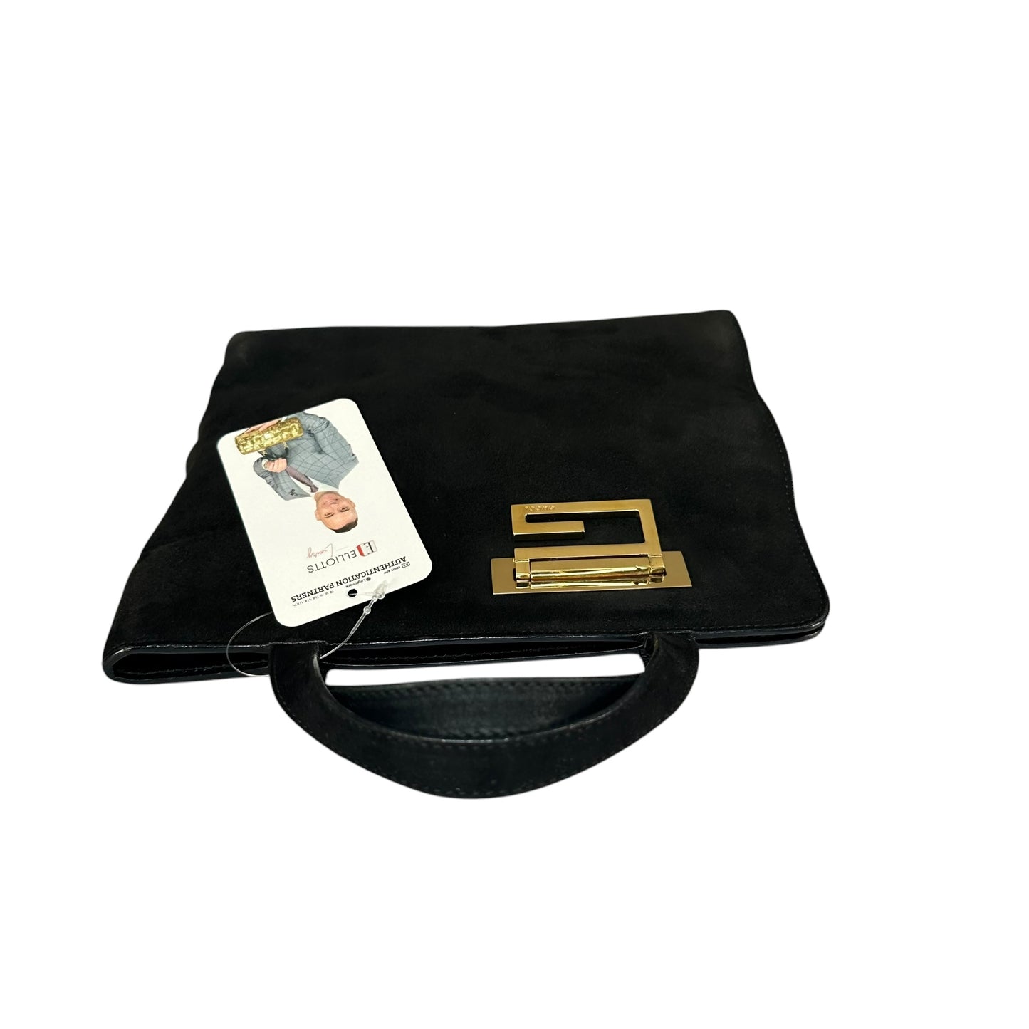 Gucci G Black Suede. Leather GHW Mini Tilt-Lock Top Purse