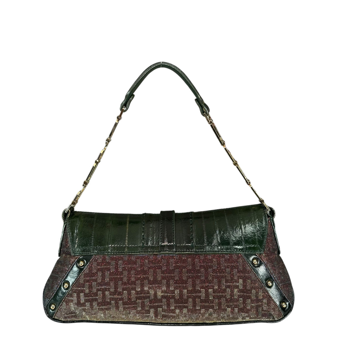 Dolce & Gabbana D-Ring Eel Skin Green / Gold Hologlyphic Canvas Shoulder Purse