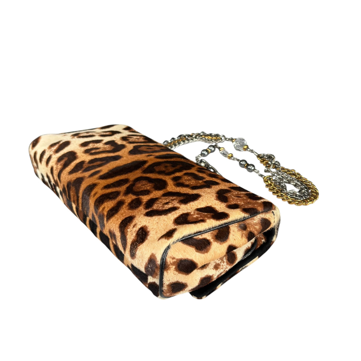 Dolce Gabbana Leopard Hair Calf Flap Chain Shoulder Purse
