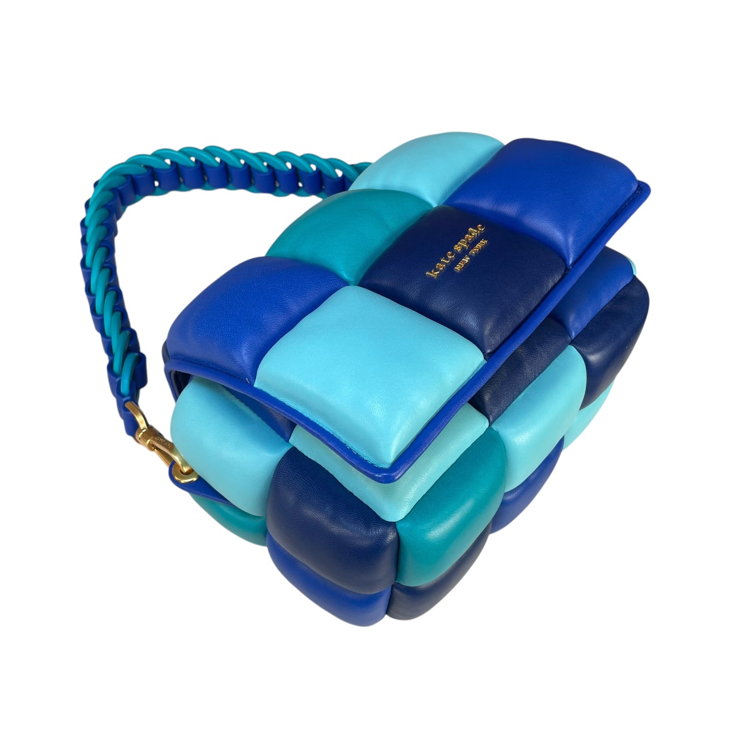 Kate Spade Boxxy 3D Puffer Leather Bag Blue Multi Color 2-Way Purse