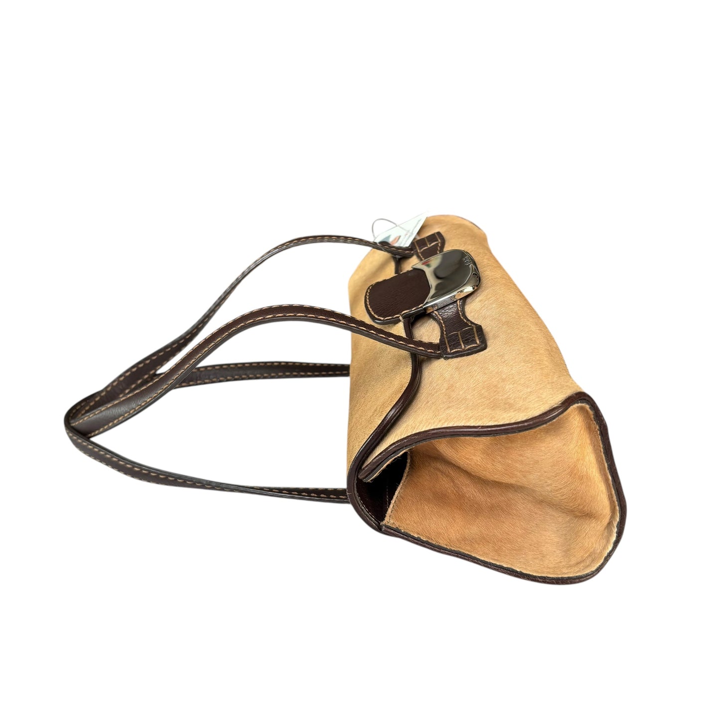 Tod’s Fawn Hair Calf Pony Brown Leather Baguette Shoulder Purse