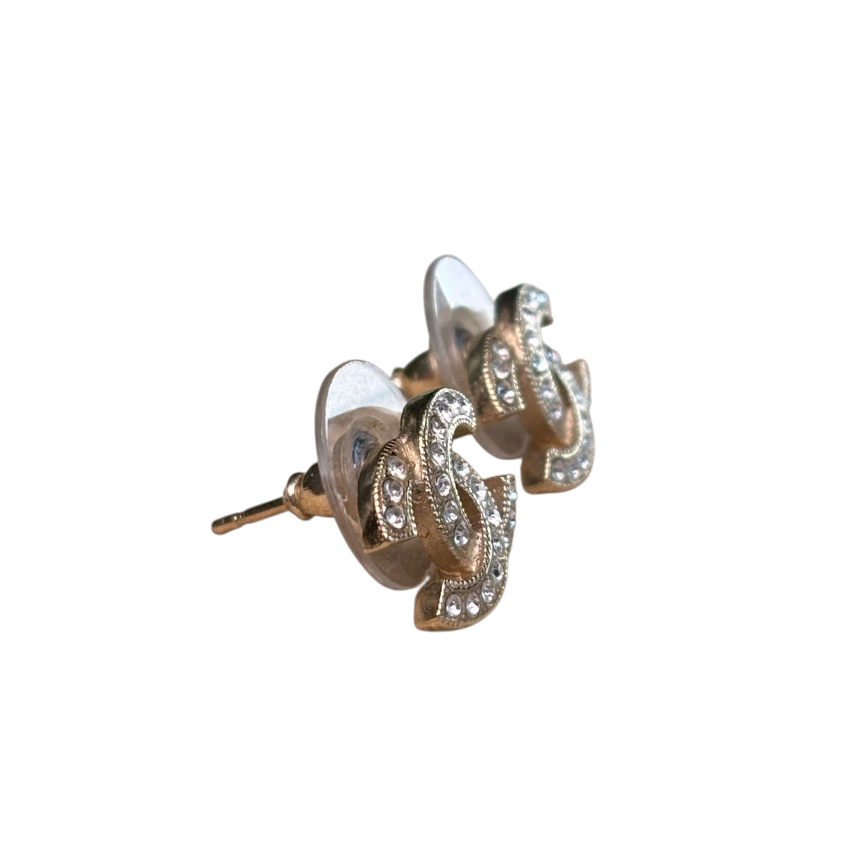 Chanel CC Rhinestone Crystal GHW Pierced Earrings