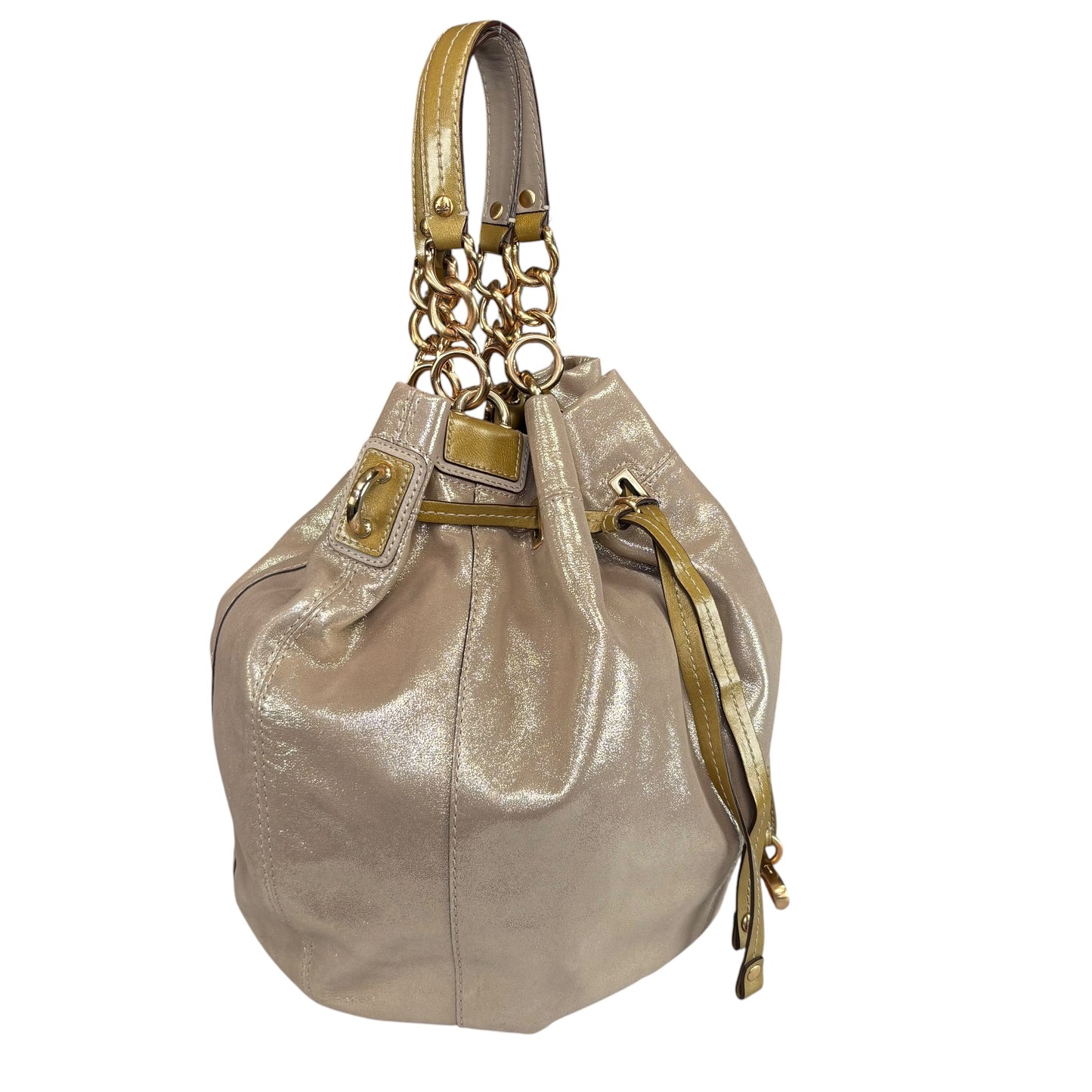 Coach XL Y2K Peyton GHW Drawstring Bucket Glitter Sueded Leather