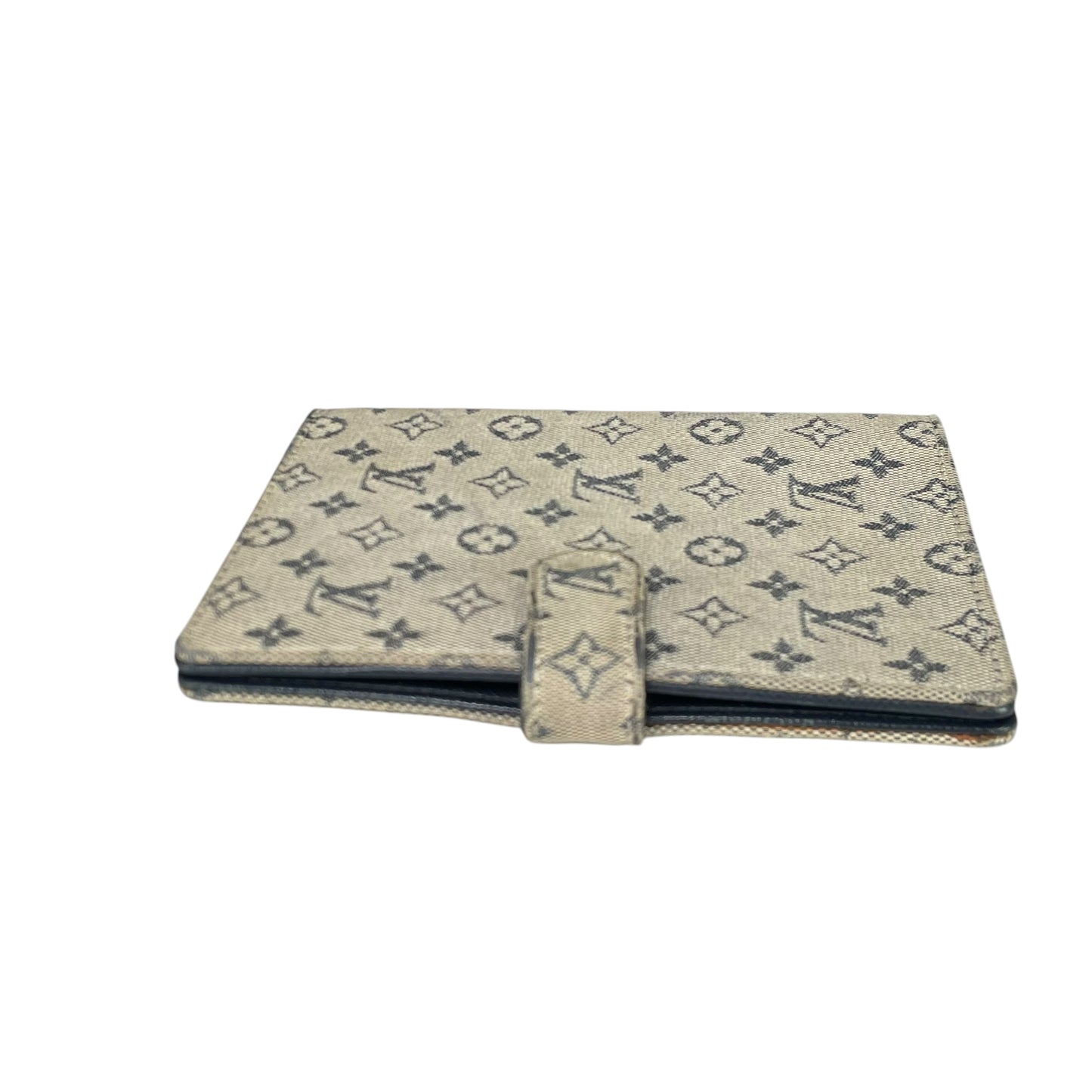 Louis Vuitton Mini Lin Agenda PM Navy Blue Canvas Small Ring Binder Cover LV
