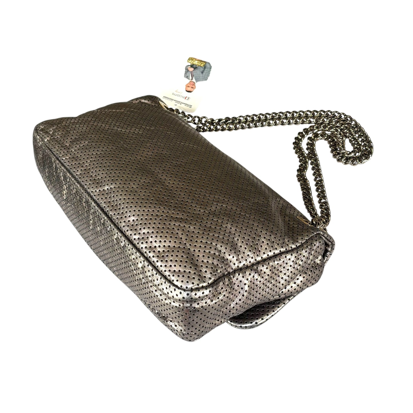 Chanel 2.55 Drill Flap Pewter Metallic Lambskin Leather GHW Med Shoulder Purse
