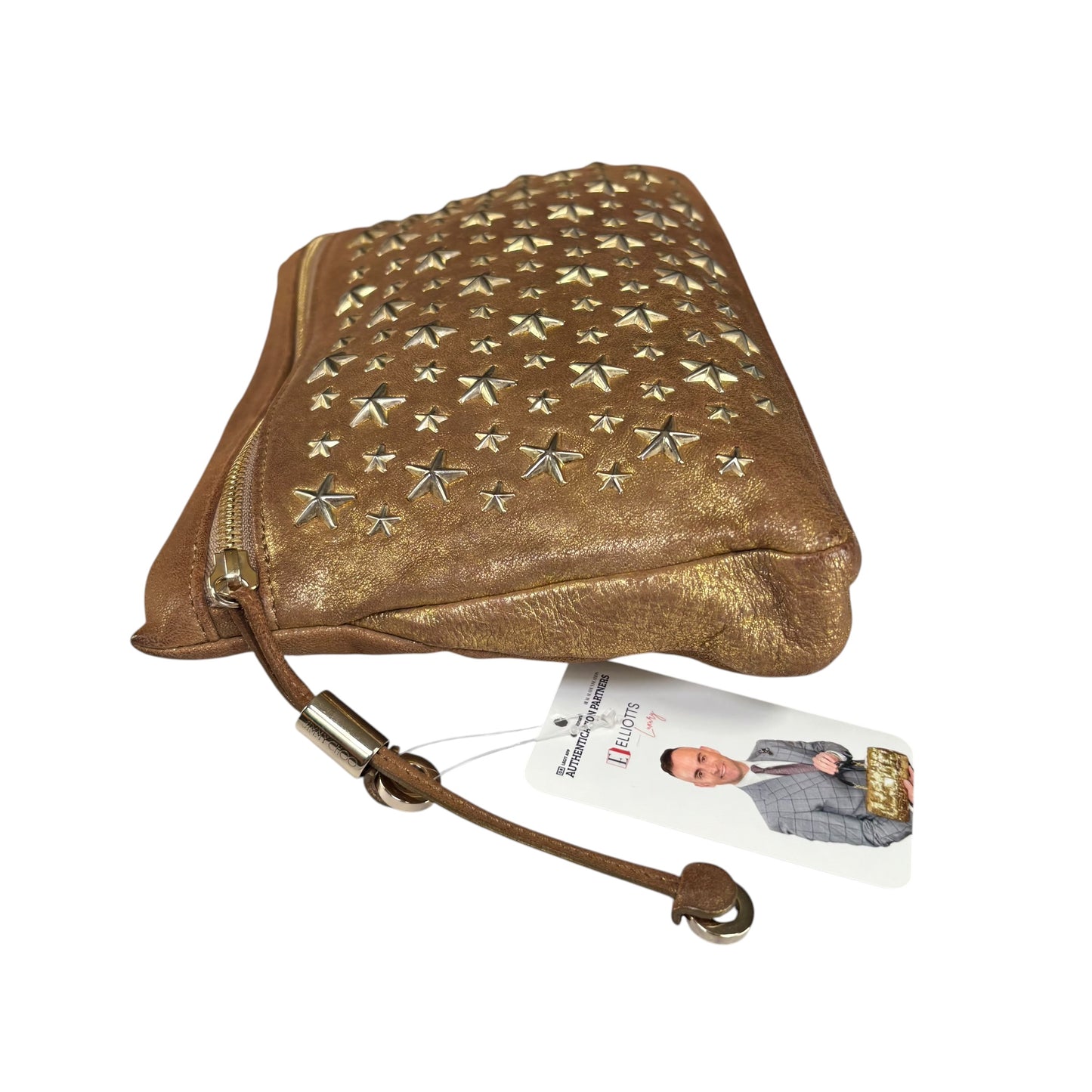 Jimmy Choo Zena Star Studded Golden Metallic Clutch