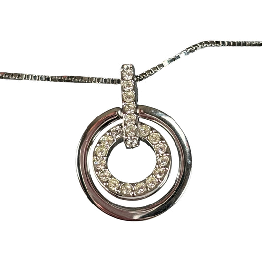 Swarovski Crystal Infinity Circle, Rhodium Plated Necklace 18”