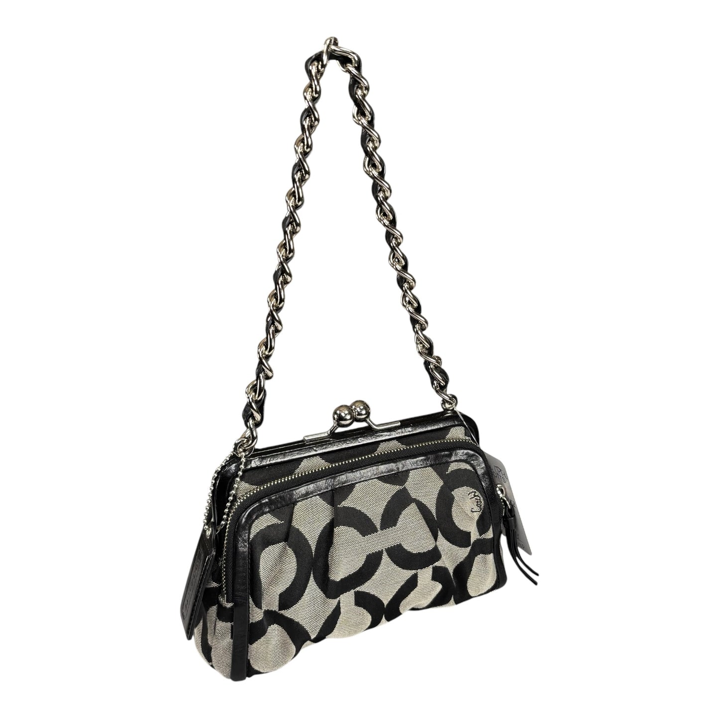 Coach Y2K Opti C Canvas Leather Kiss-Lock Black SHW Chain Shoulder Purse