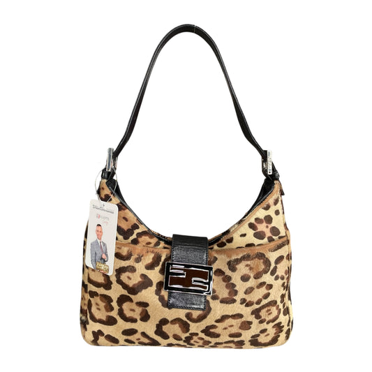 Fendi MaMa Baguette Pony Leopard Y2K Print Leather Shoulder Purse