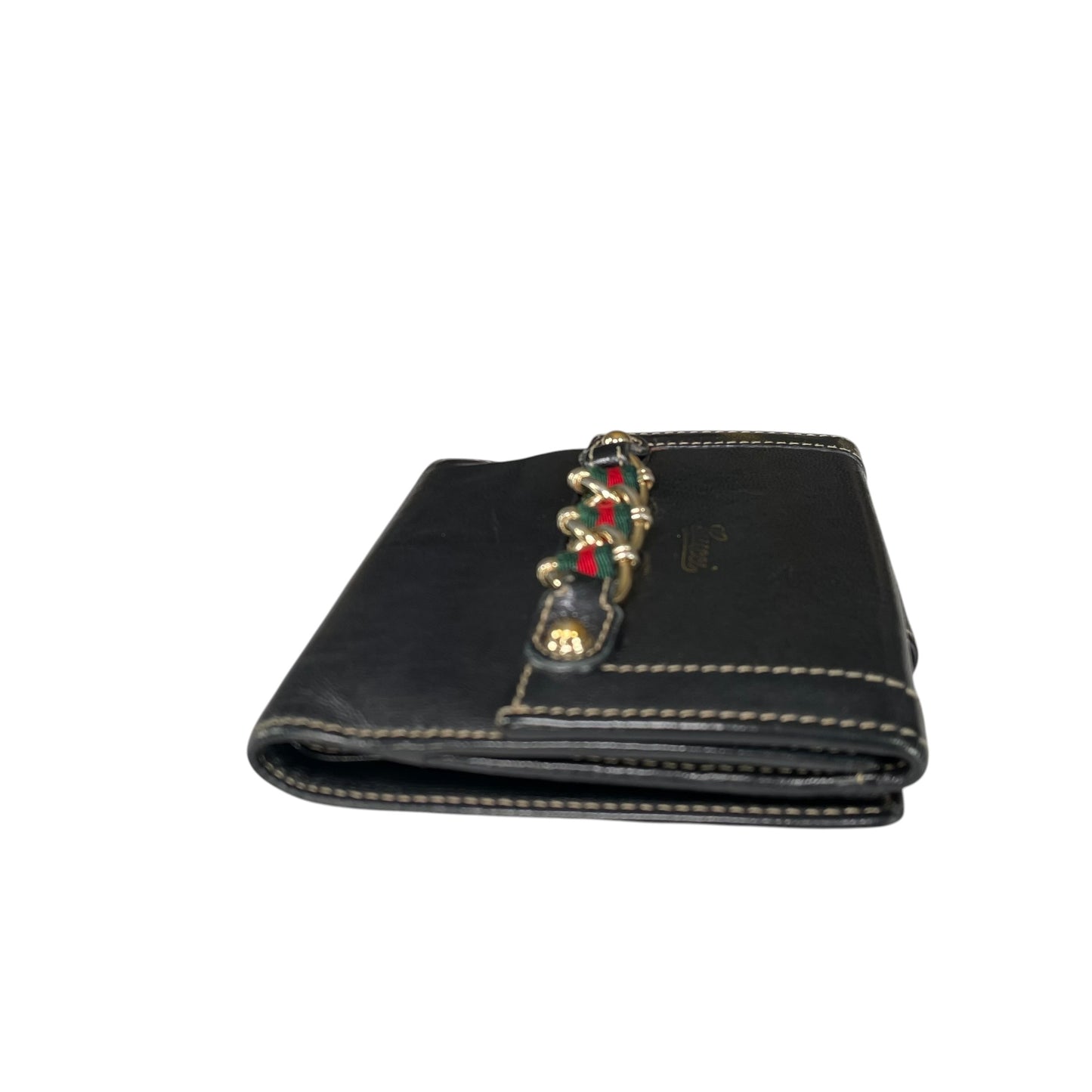 Gucci Capri Wallet Black Leather Web Horsebit Compact Wallet Vintage GG