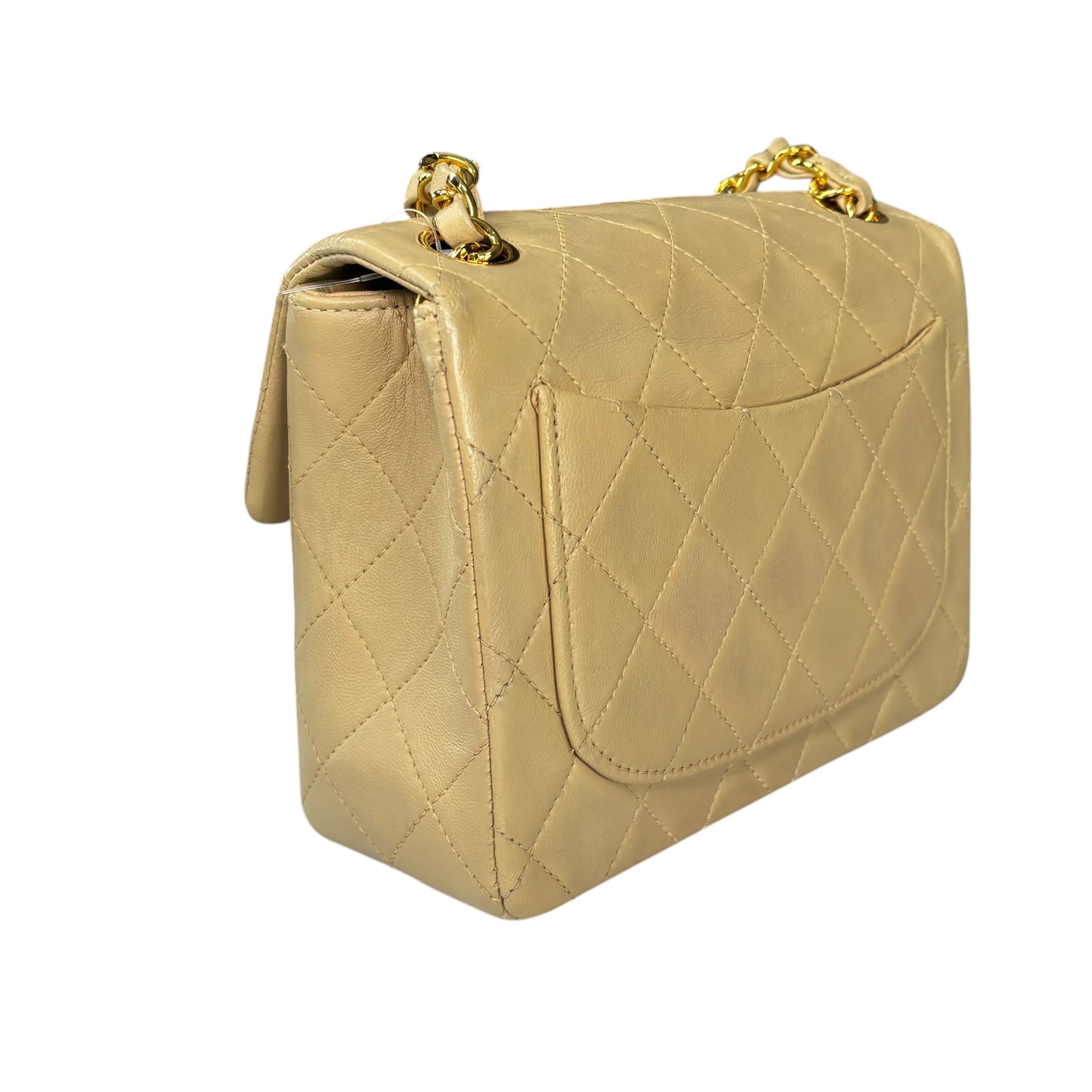 Chanel CC Classic Mini Square Beige Lambskin GHW Shoulder Purse