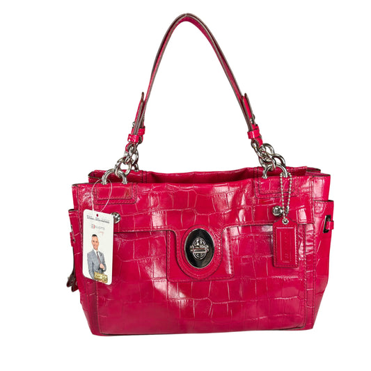 Coach Peyton Magenta Turn-Lock Embossed Leather SHW Shoulder Purse