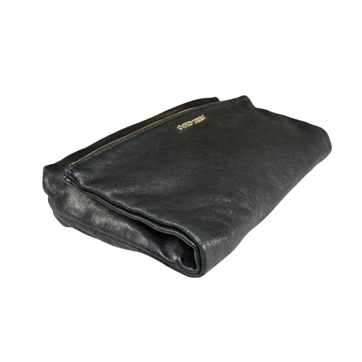 Jimmy Choo Nyla Black GHW Leather Fold-Over Zip Clutch