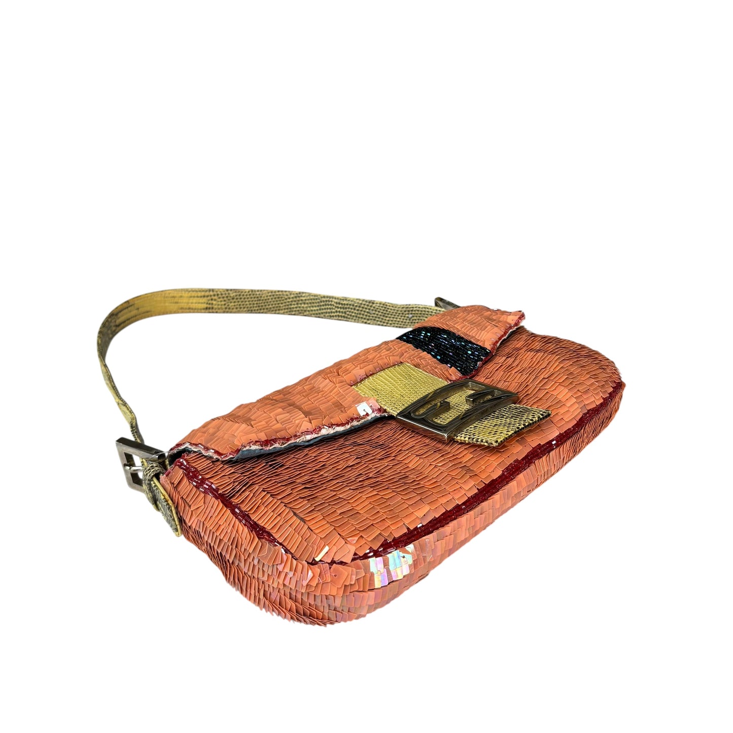 Fendi Y2K Baguette Coral Sequin Shoulder Purse
