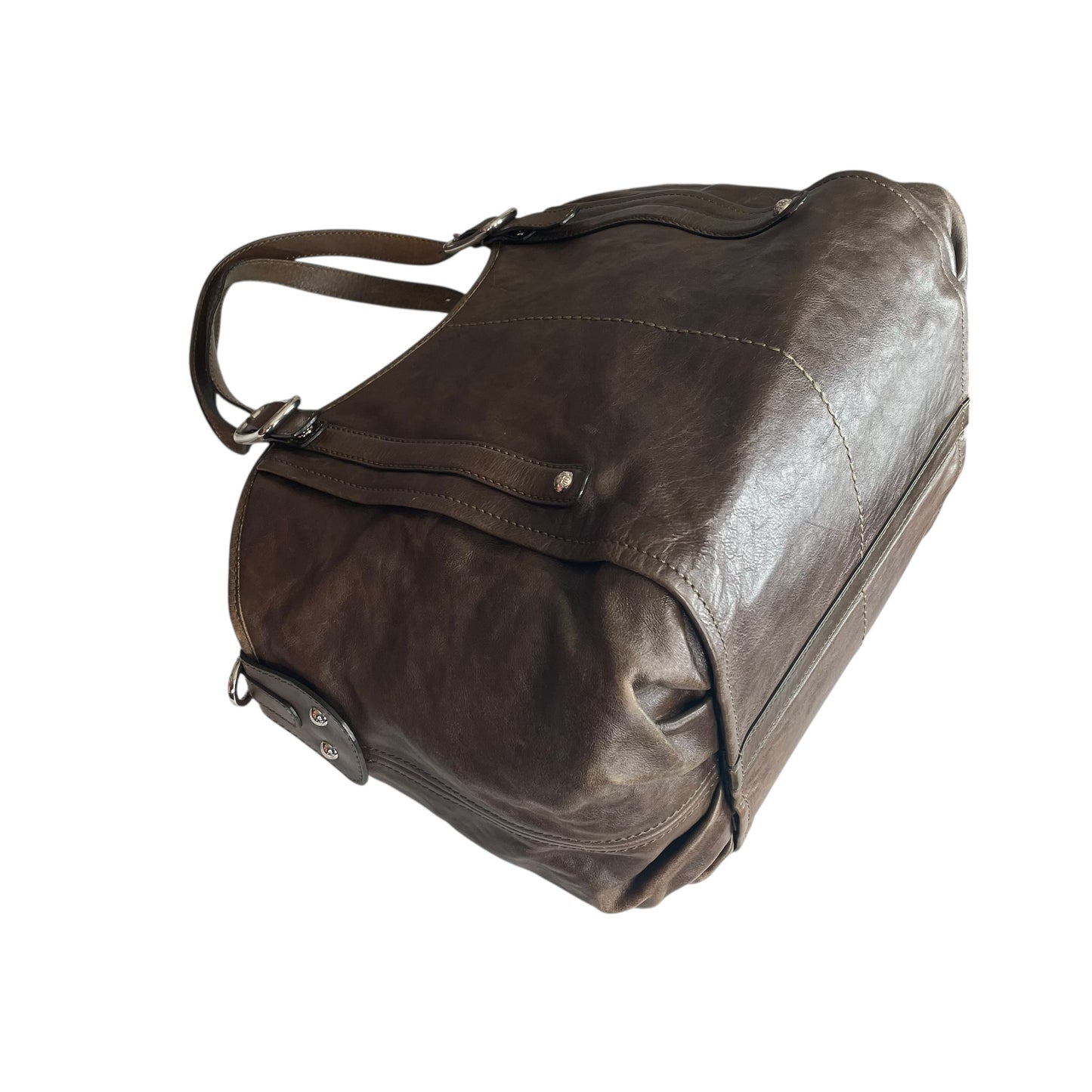 TOD’s G Easy Sacca SHW Grande Distressed Brown Leather Zip Media Tote