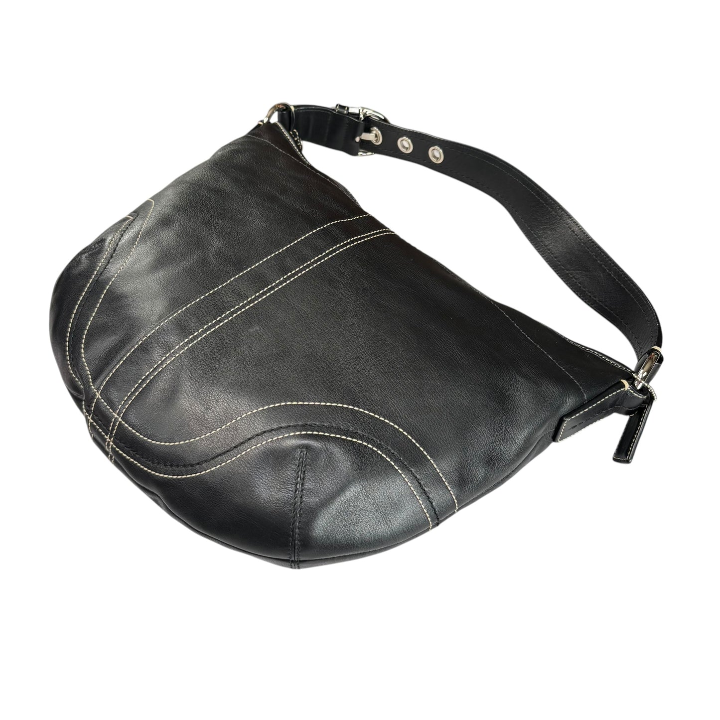 Coach SoHo Large Black Leather SHW Croissant Shoulder Hobo Purse