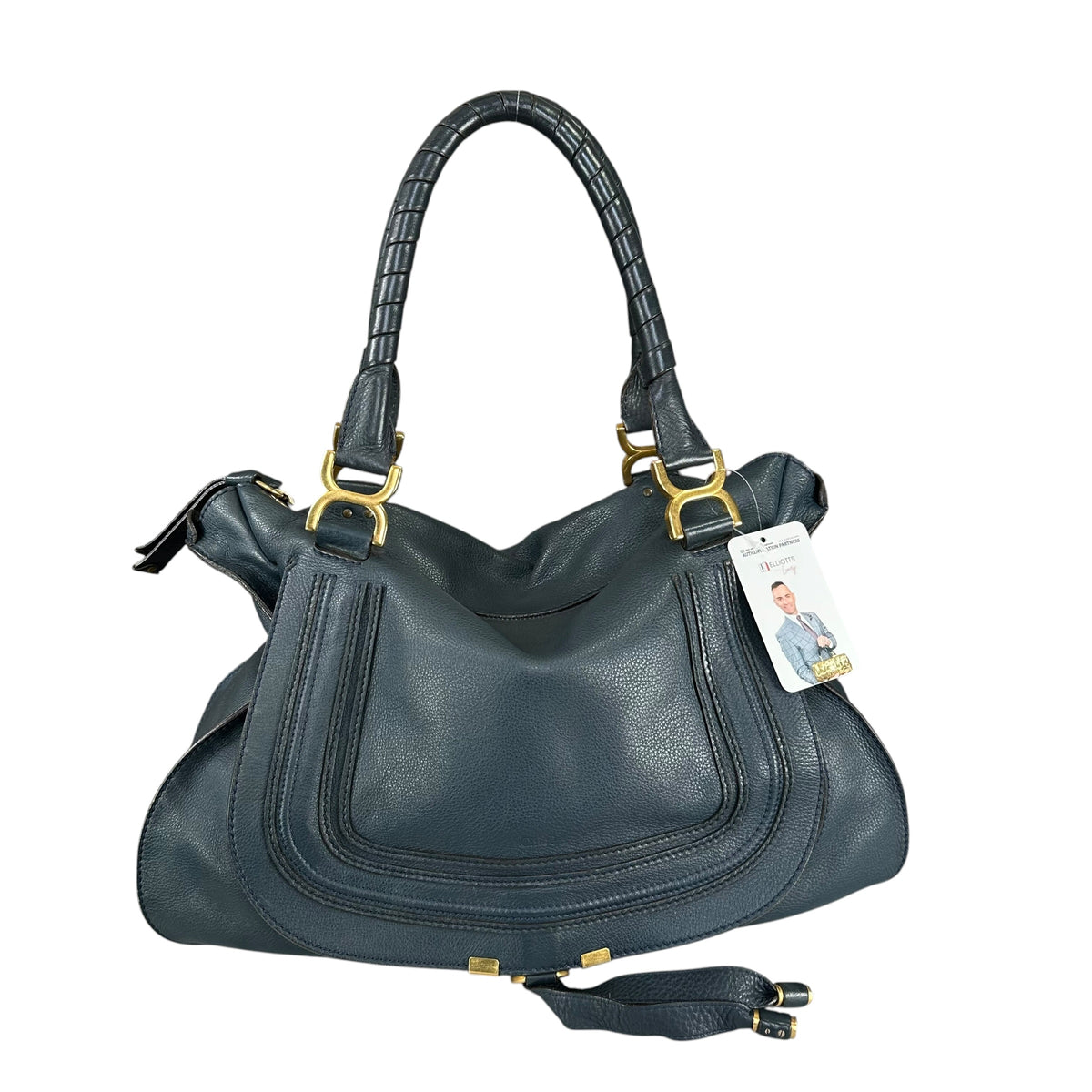 Chloe Marcie XL Navy Blue GHW eather Satchel