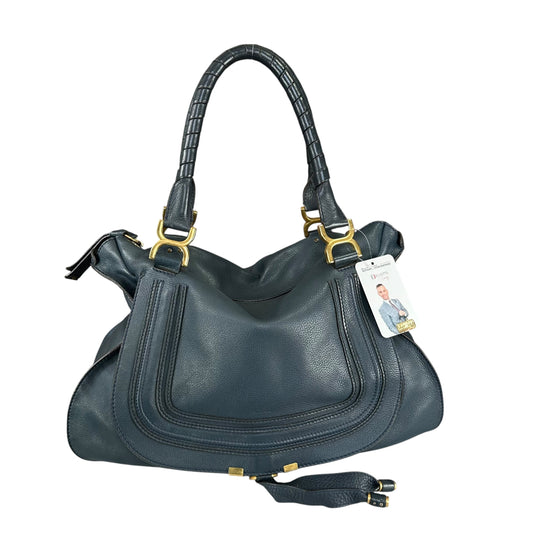 Chloe Marcie XL Navy Blue GHW eather Satchel