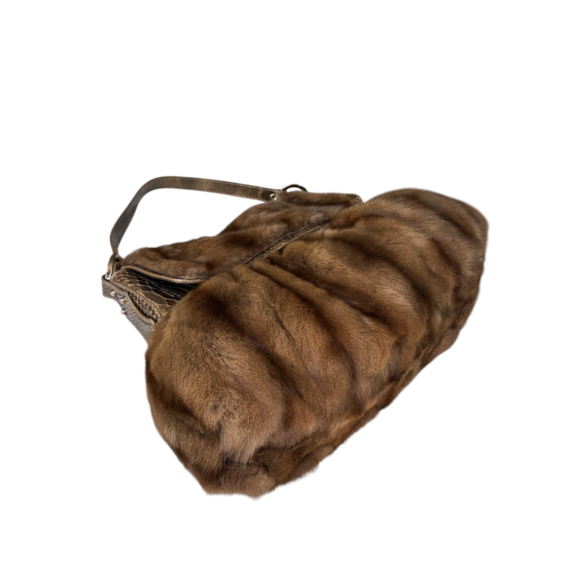 Fendi Y2K Chef Brown XL Rabbit Embossed Snake Metallic Leather Shoulder Purse