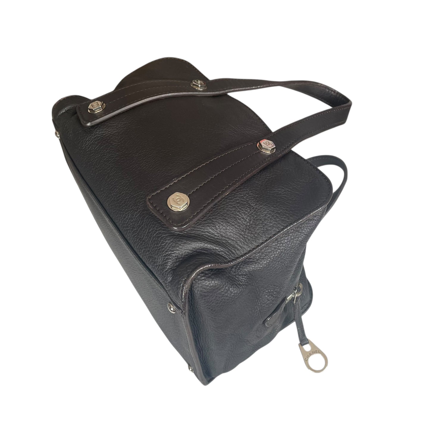 Chanel CC Bolt Deerskin Boston Dark Brown Studded Purse