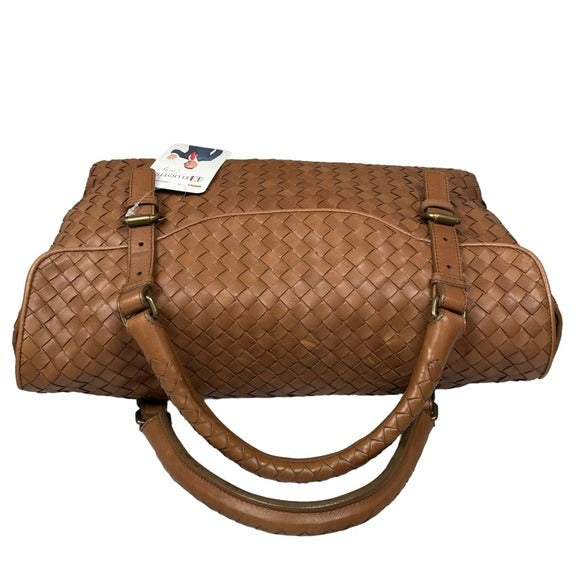 Bottega Veneta Brown Leather Woven Satchel Briefcase Flap Business Bag Purse