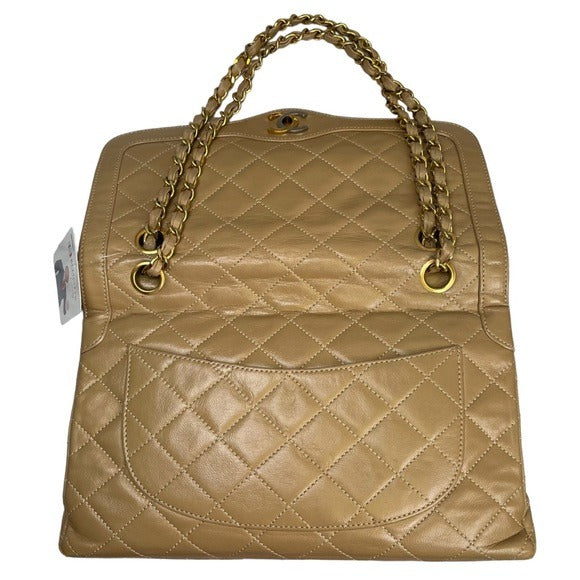 Chanel CC Beige Limited Double Two-Tone Flap Quilted Lambskin Shoulder Purse Bag