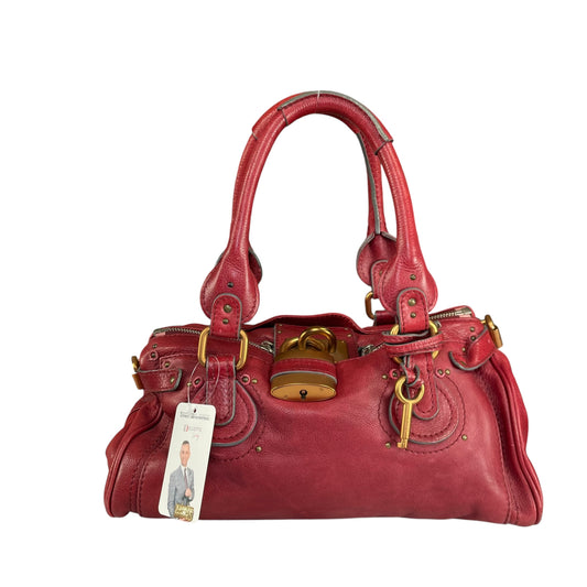 Chloe Paddington Lock Classic Large Maroon Leather Bronzed HW Shoulder Purse