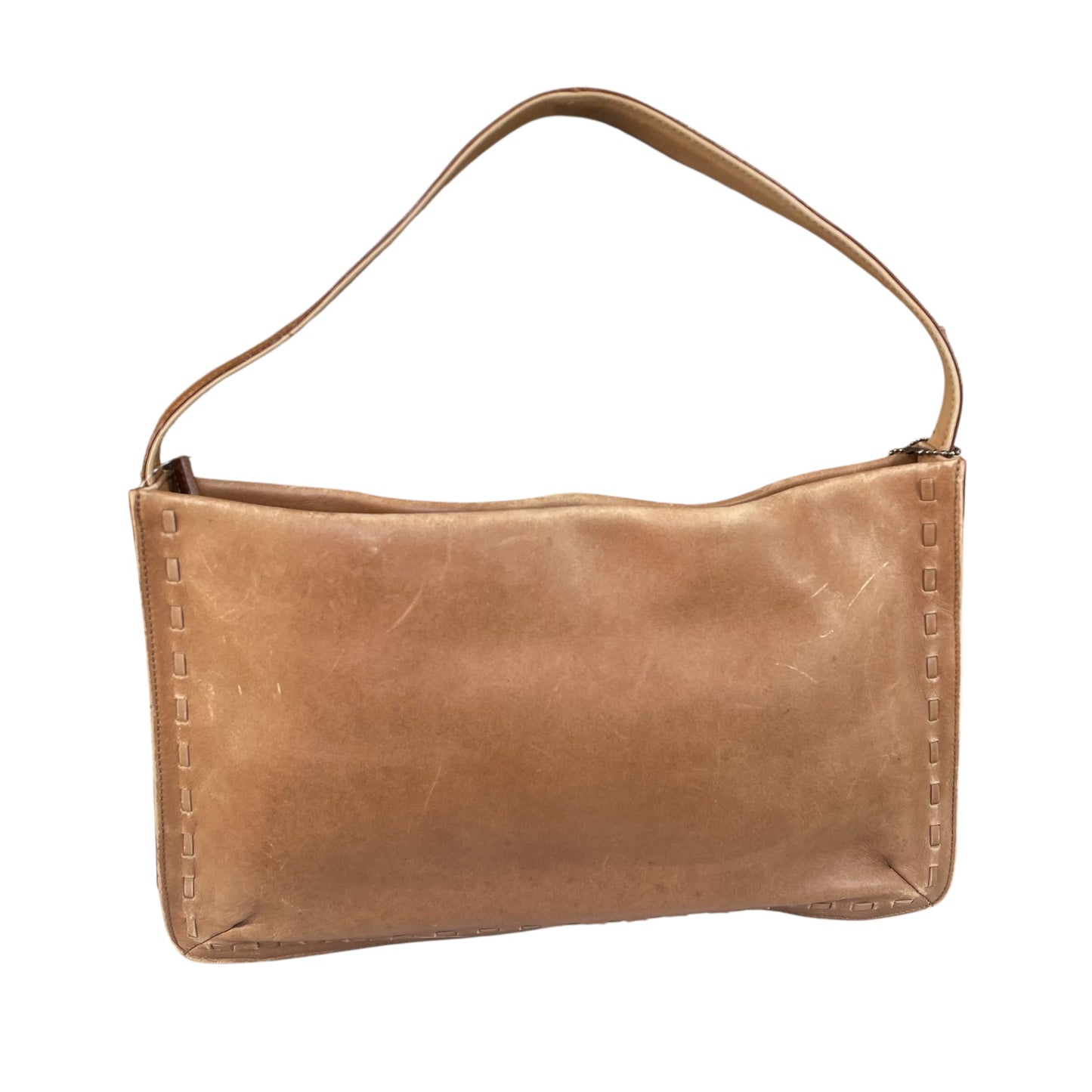 Coach Whitney Brown Distressed Leather 9467 Zip Stitch Trim Y2K Shoulder Bag