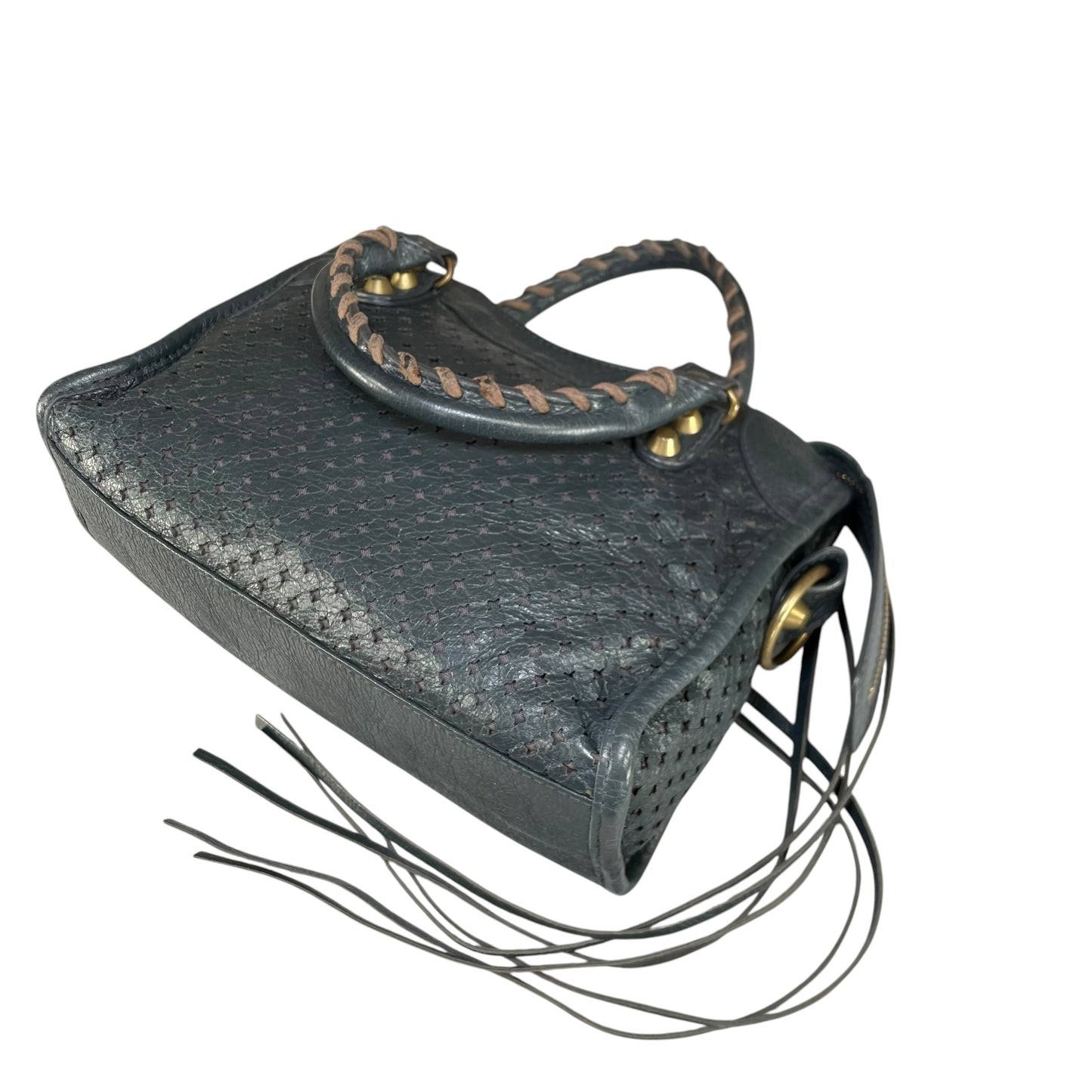 Balenciaga Motorcross Mini City Leather Perforated Anthracite Grey Bag