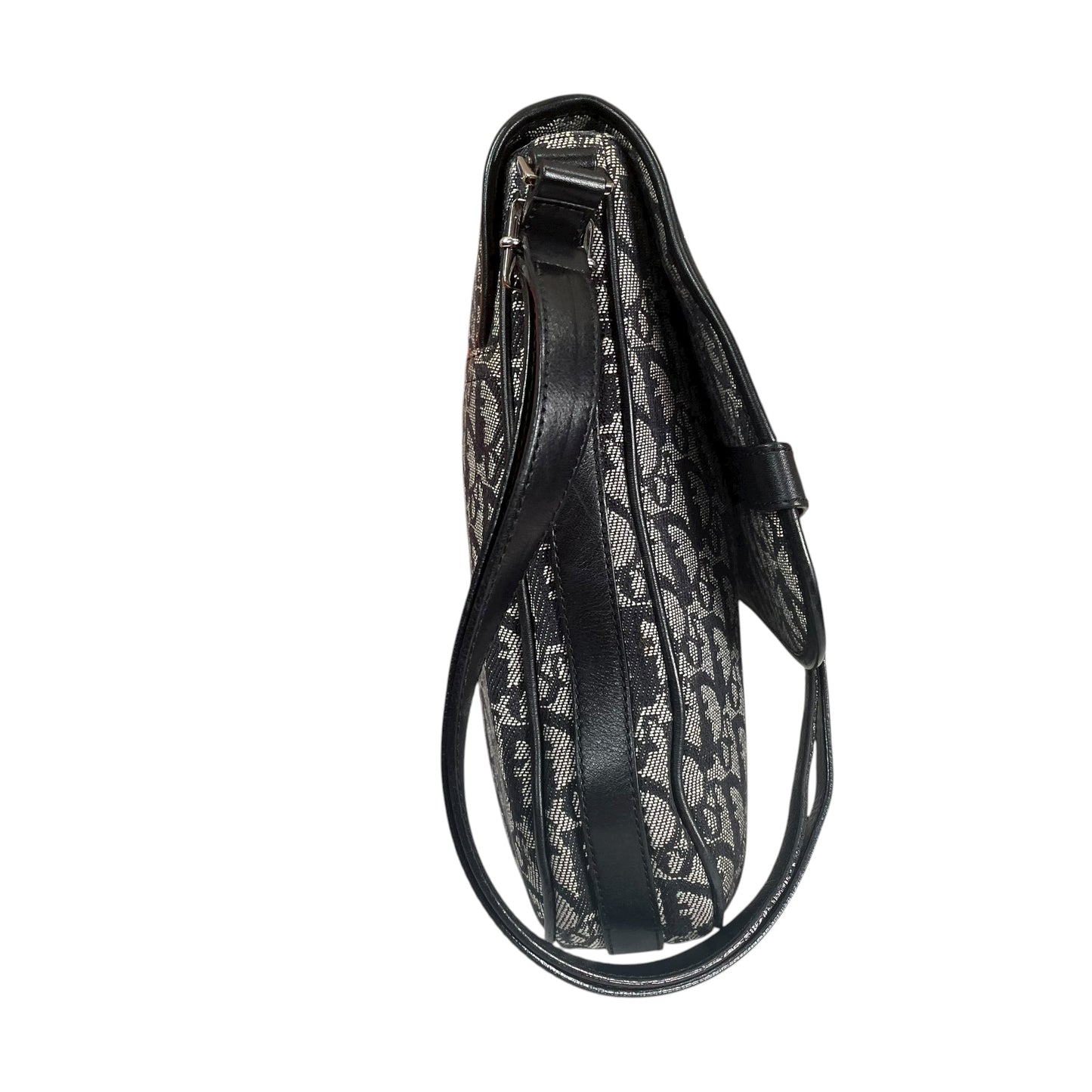 Christian Dior Oblique SHW Black Leather Canvas Trotter Monogram Crossbody 2 Way Shoulder Messenger Purse