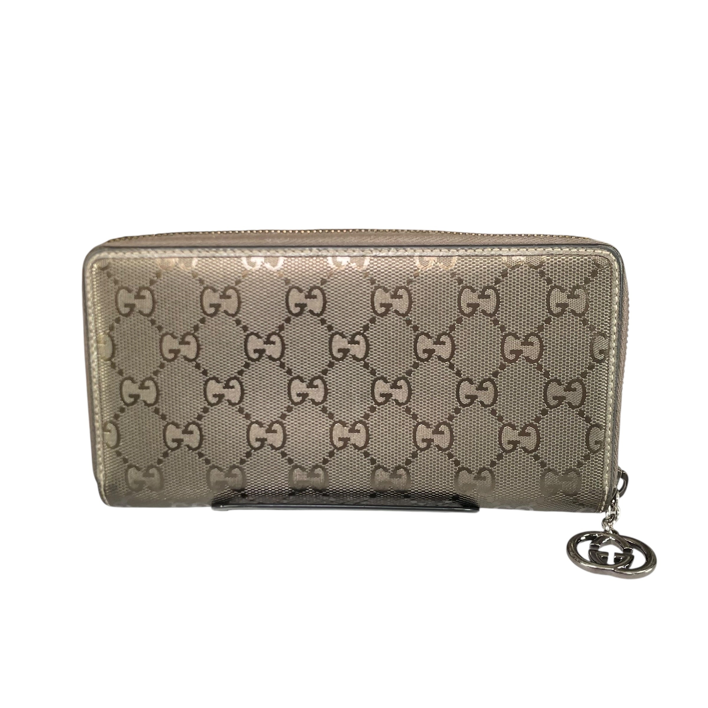 Gucci GG Bronze Impleme Metallic Gunmetal HW Zip Around Long