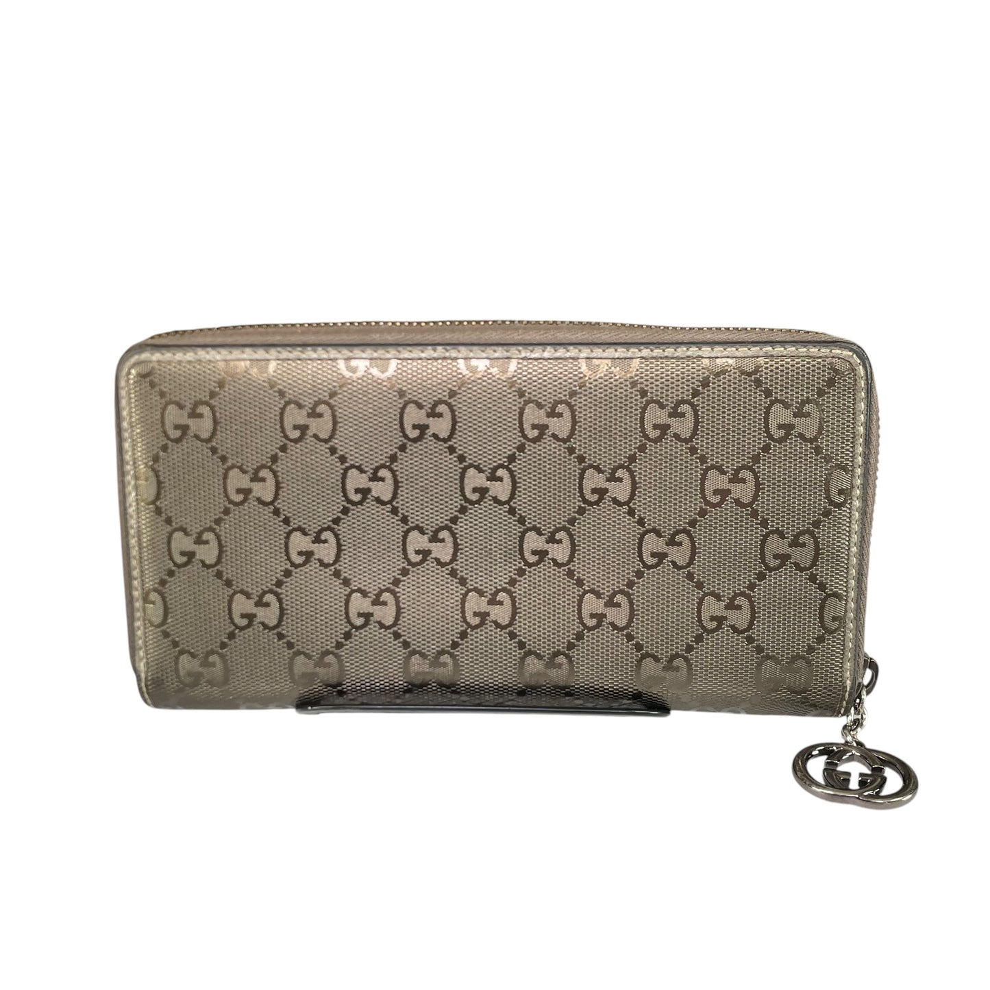 Gucci GG Bronze Impleme Metallic Gunmetal HW Zip Around Long Wallet