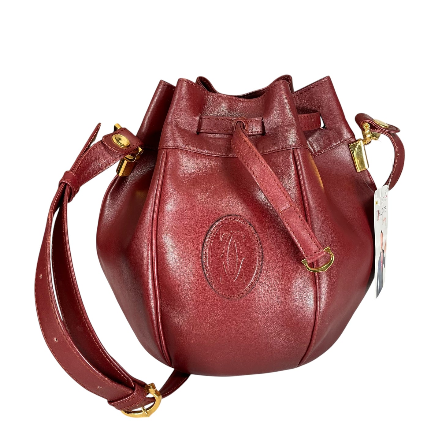 Cartier Burgundy Leather Medium Bucket Drawstring Crossbody Adjustable Purse