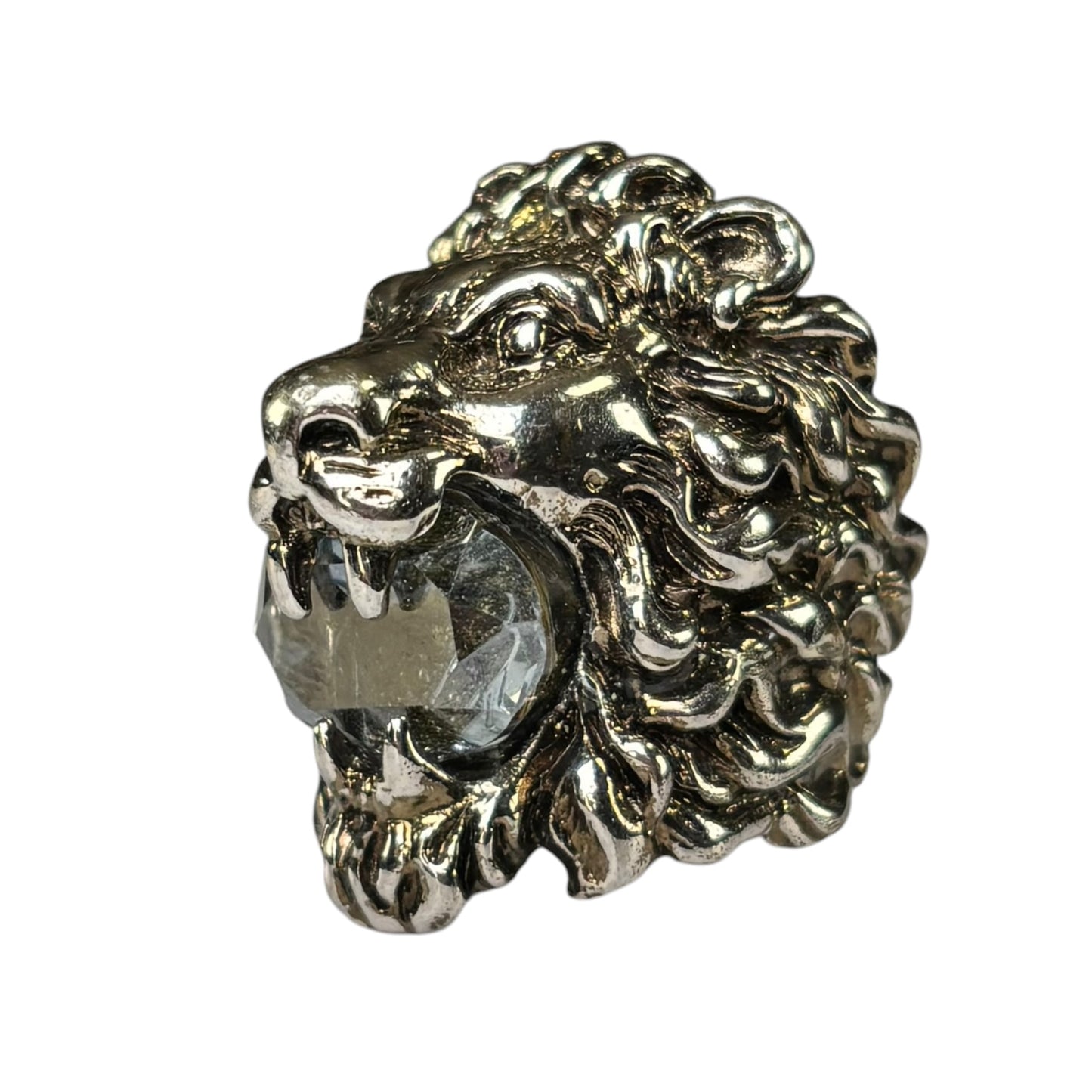 Gucci Lion Head Blue Crystal Silver Tone Pinky Ring Sz 5.5