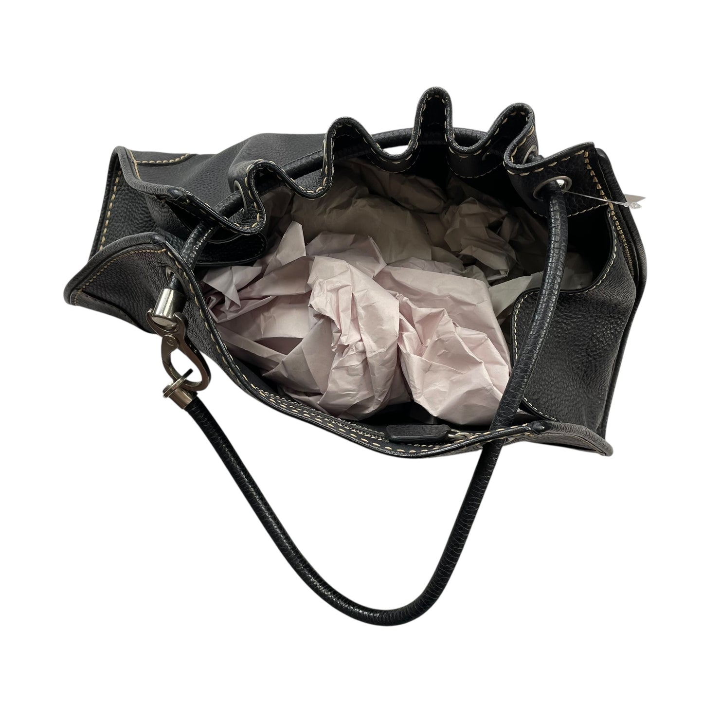 TOD’s Black Equestrian Pebbled Brushed SHW Drawstring Leather Shoulder Purse