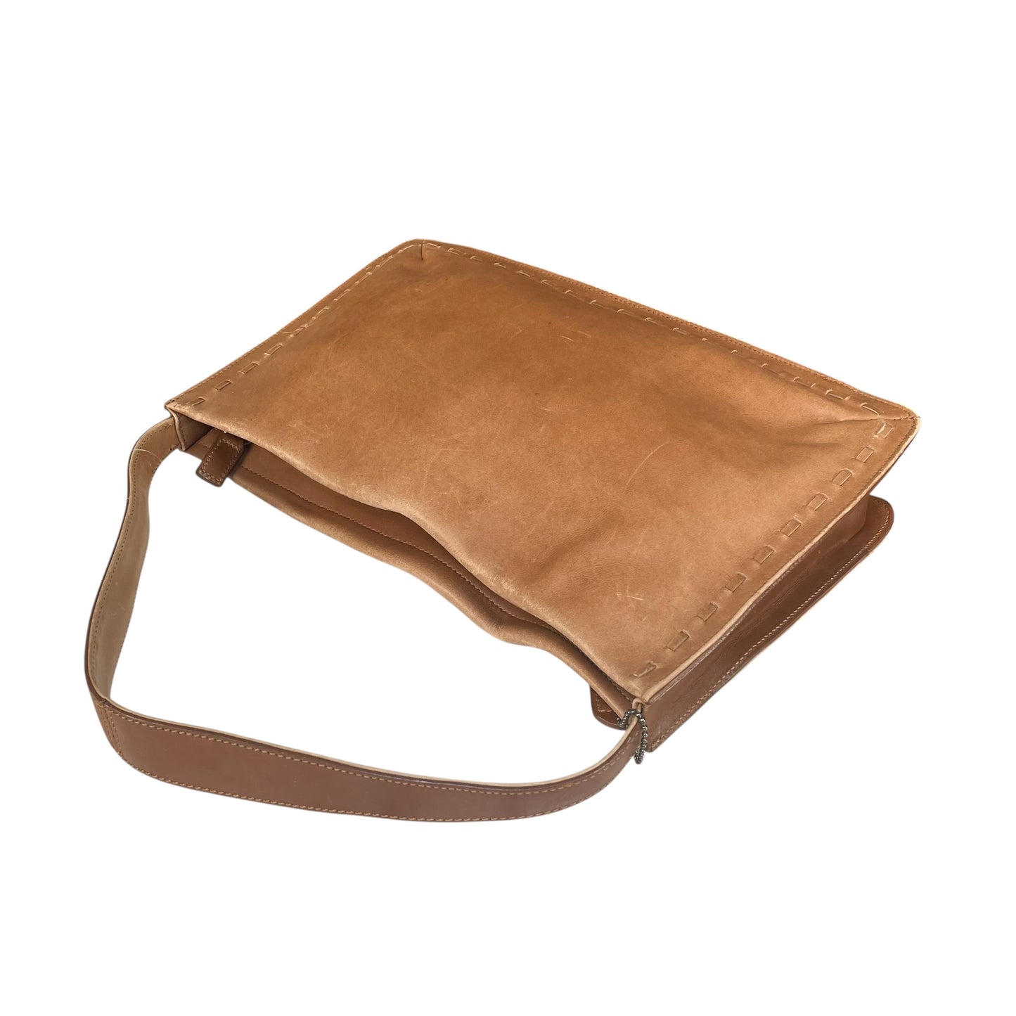 Coach Whitney Brown Distressed Leather 9467 Zip Stitch Trim Y2K Shoulder Bag