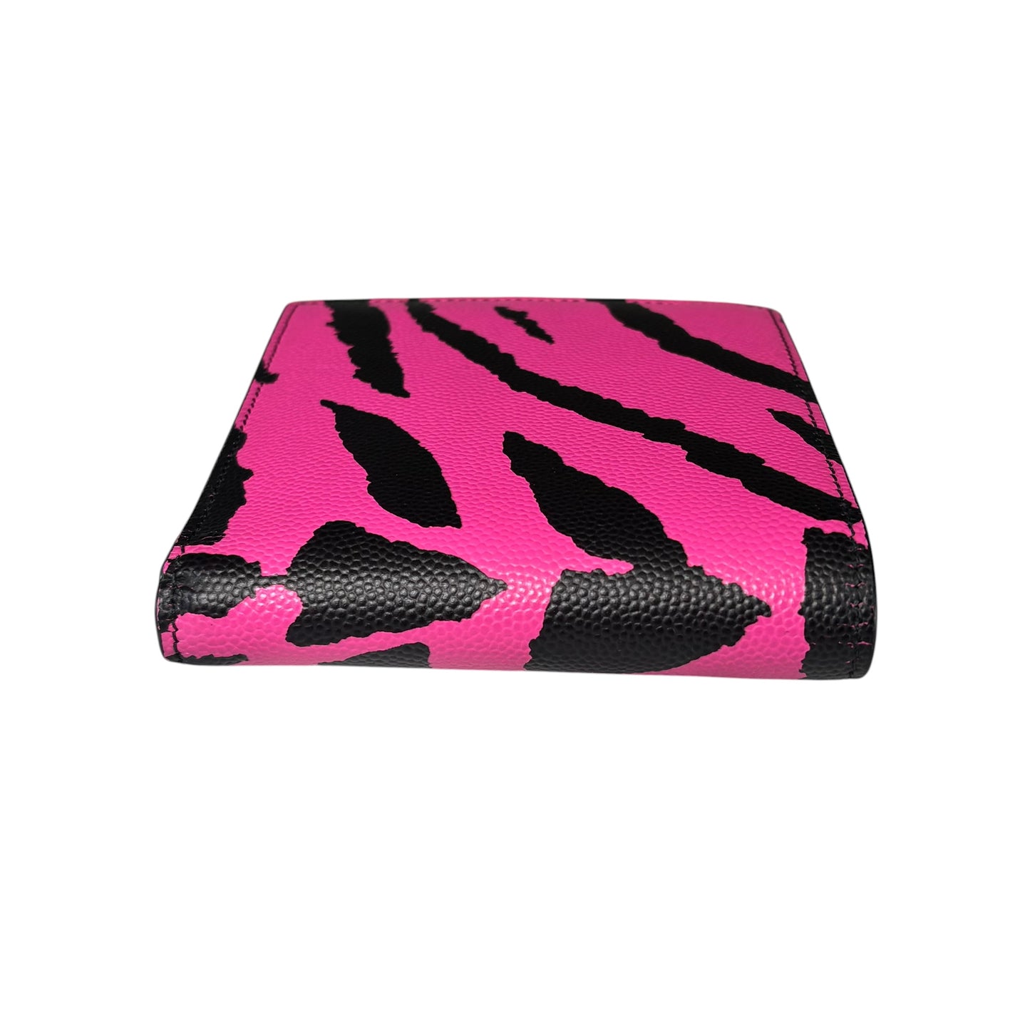 YSL Saint Laurent Mens Pink / Black Tiger Print Caviar Leather Bi-Fold Wallet