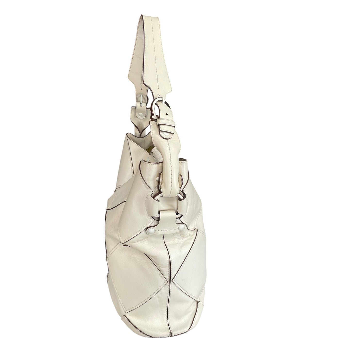 Salvatore Ferragamo Patchwork Leather Hobo Bag Cream Diamond Panel Shoulder Bag